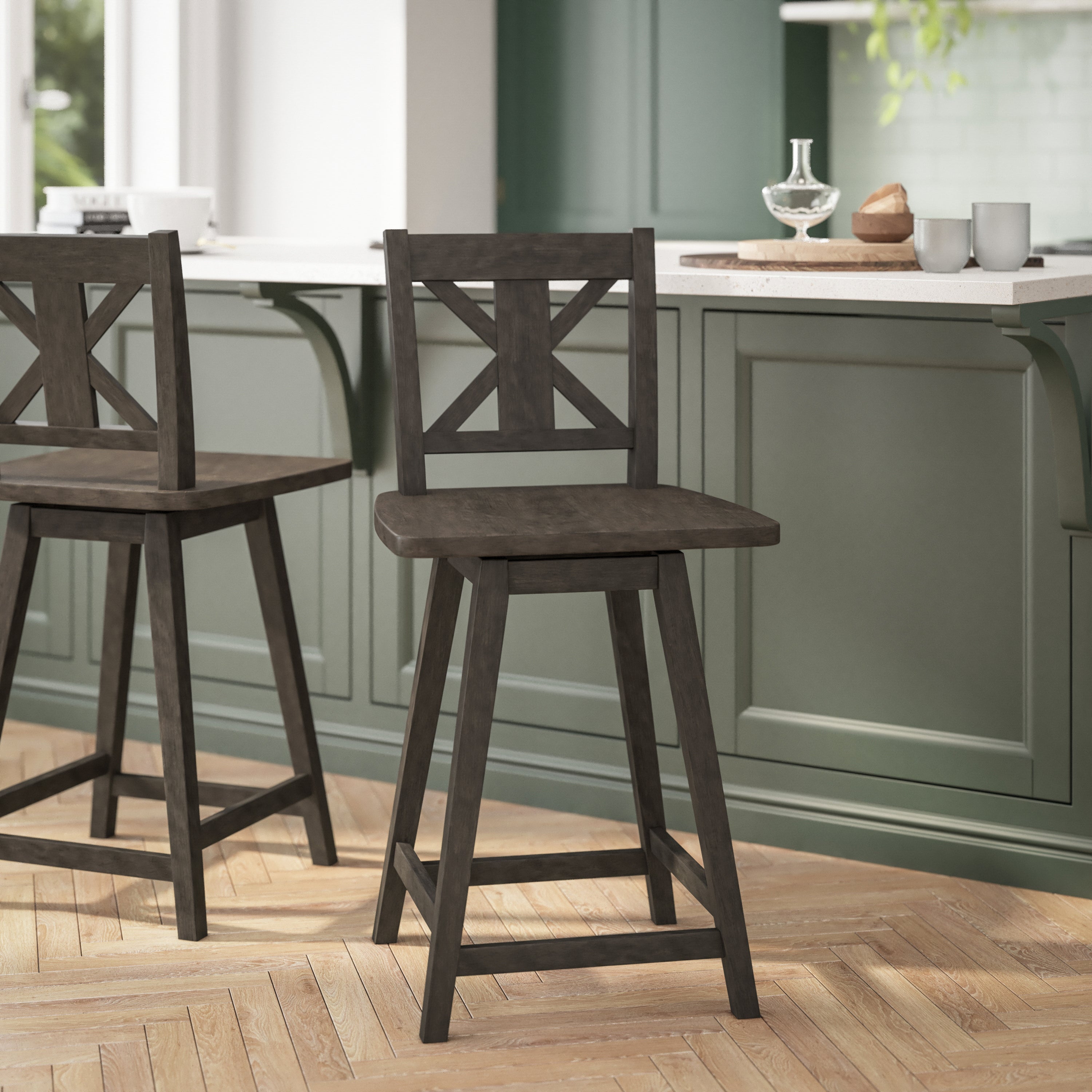 Gwendolyn Solid Wood Modern Farmhouse Swivel Counter Height Barstool