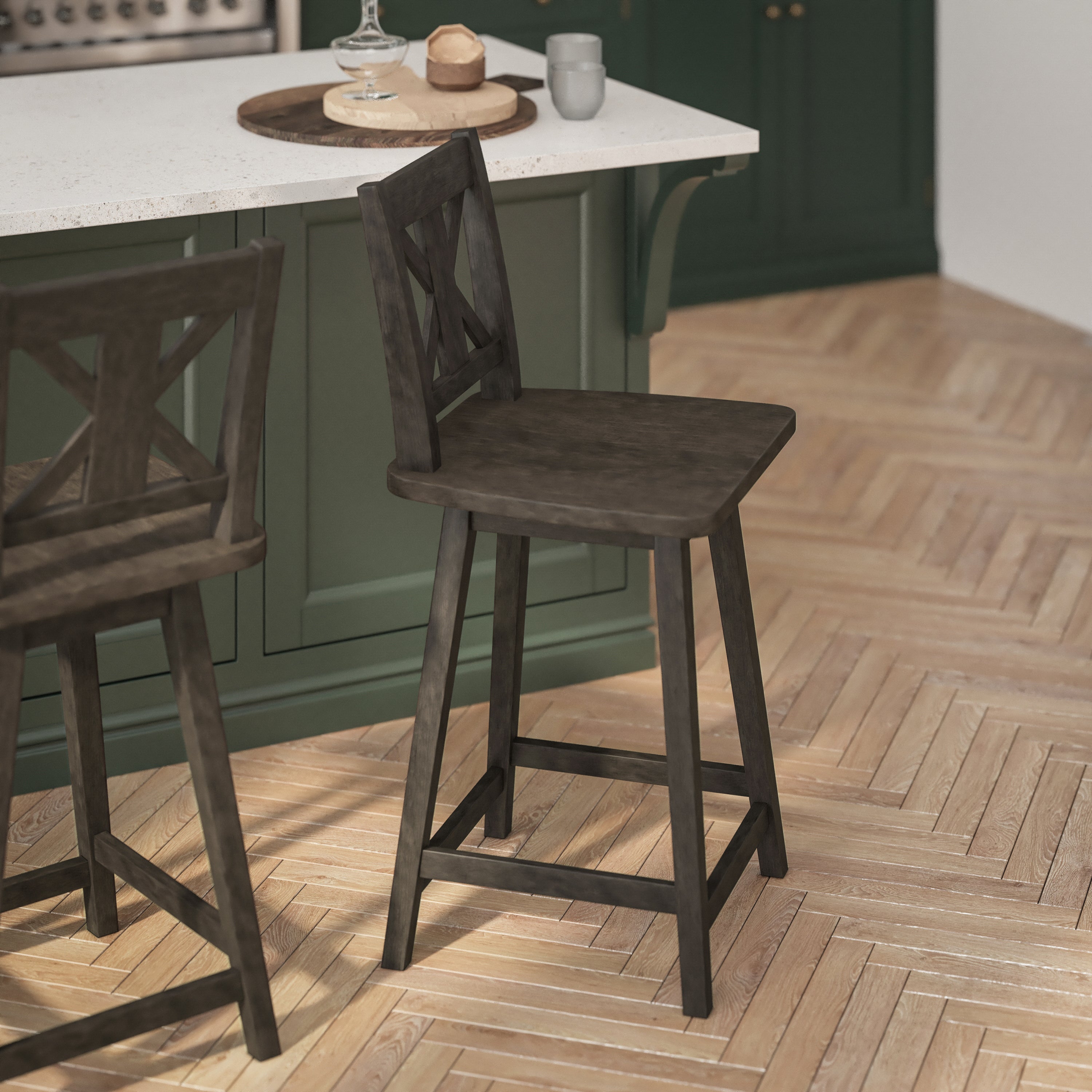 Gwendolyn Solid Wood Modern Farmhouse Swivel Counter Height Barstool