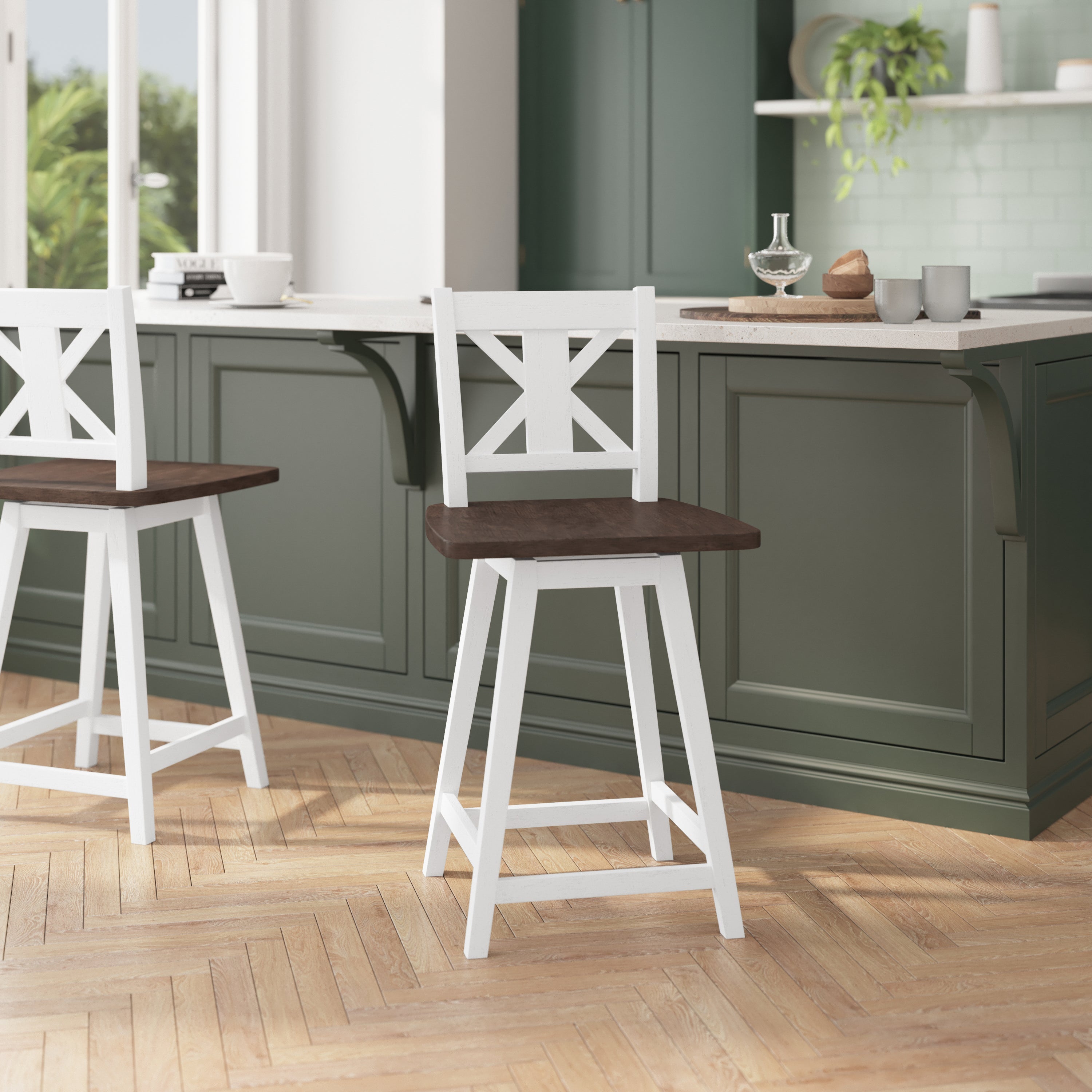 Gwendolyn Solid Wood Modern Farmhouse Swivel Counter Height Barstool
