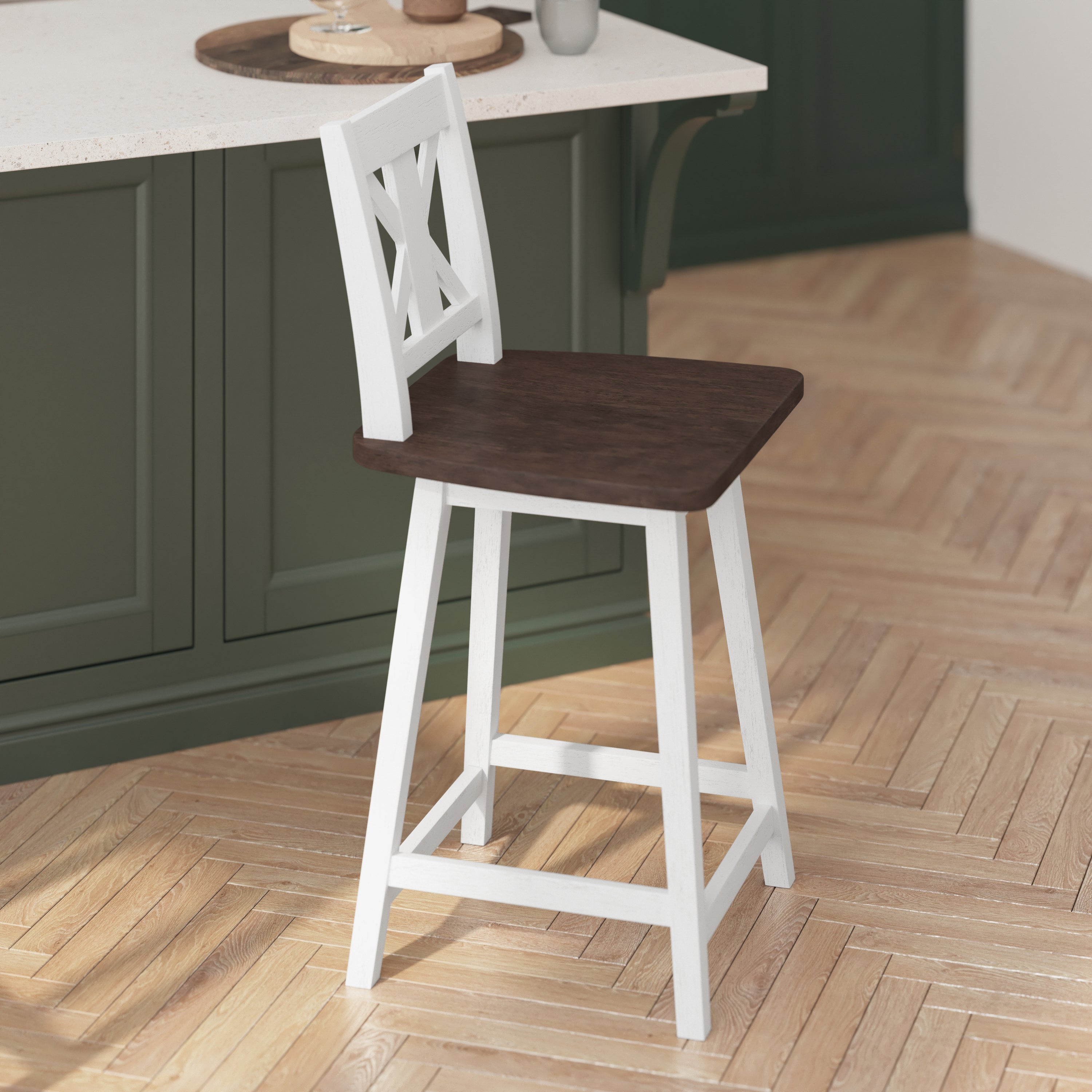 Gwendolyn Solid Wood Modern Farmhouse Swivel Counter Height Barstool