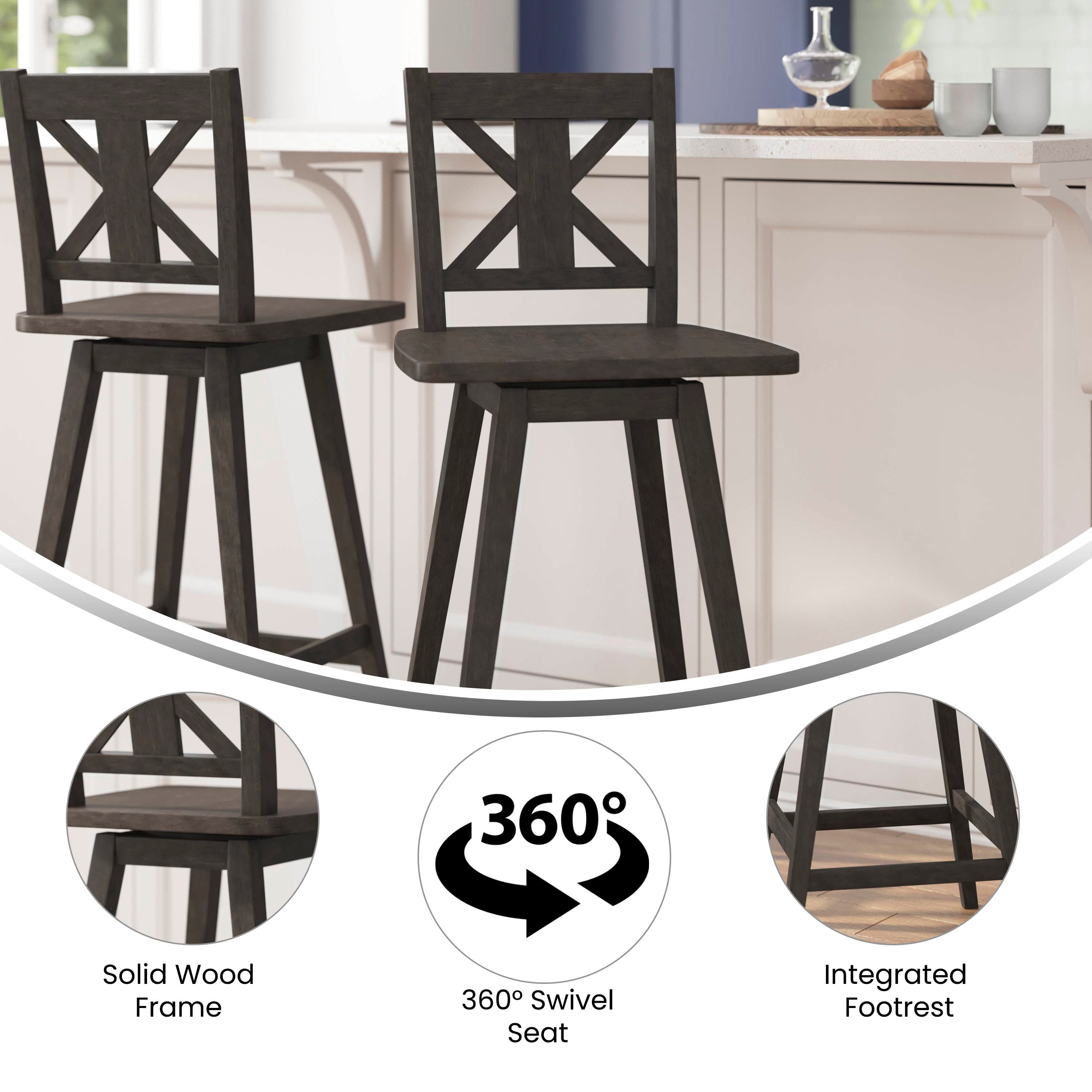Gwendolyn Solid Wood Modern Farmhouse Swivel Bar Height Barstool