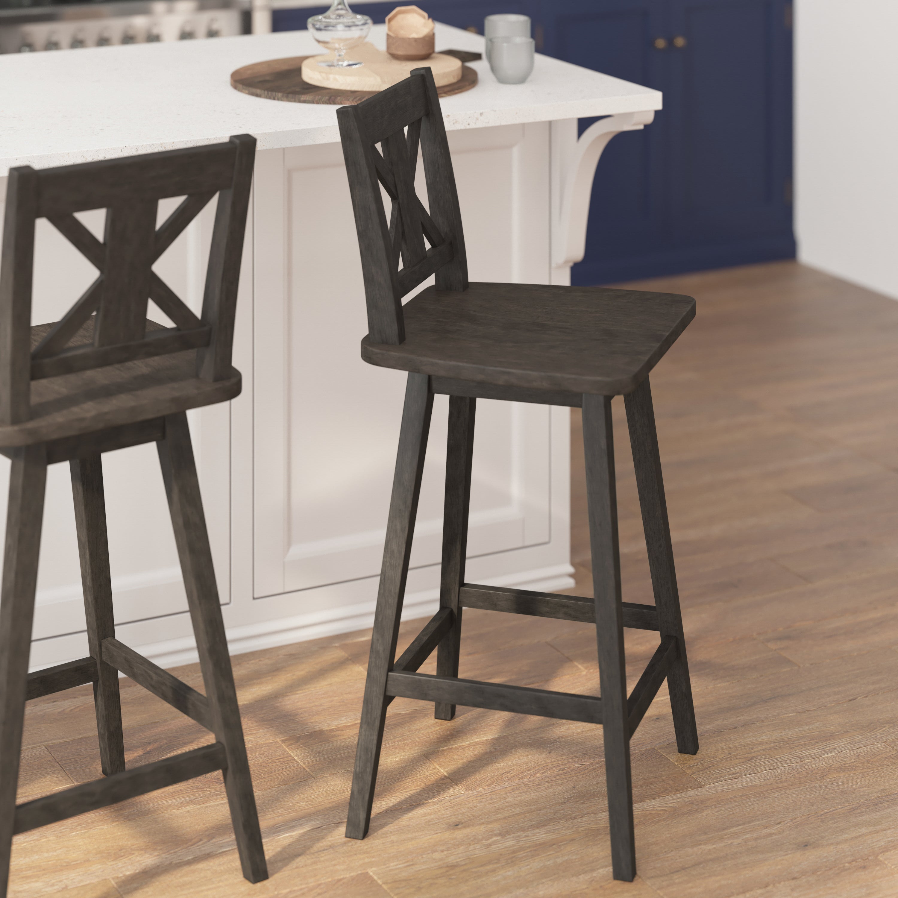 Gwendolyn Solid Wood Modern Farmhouse Swivel Bar Height Barstool