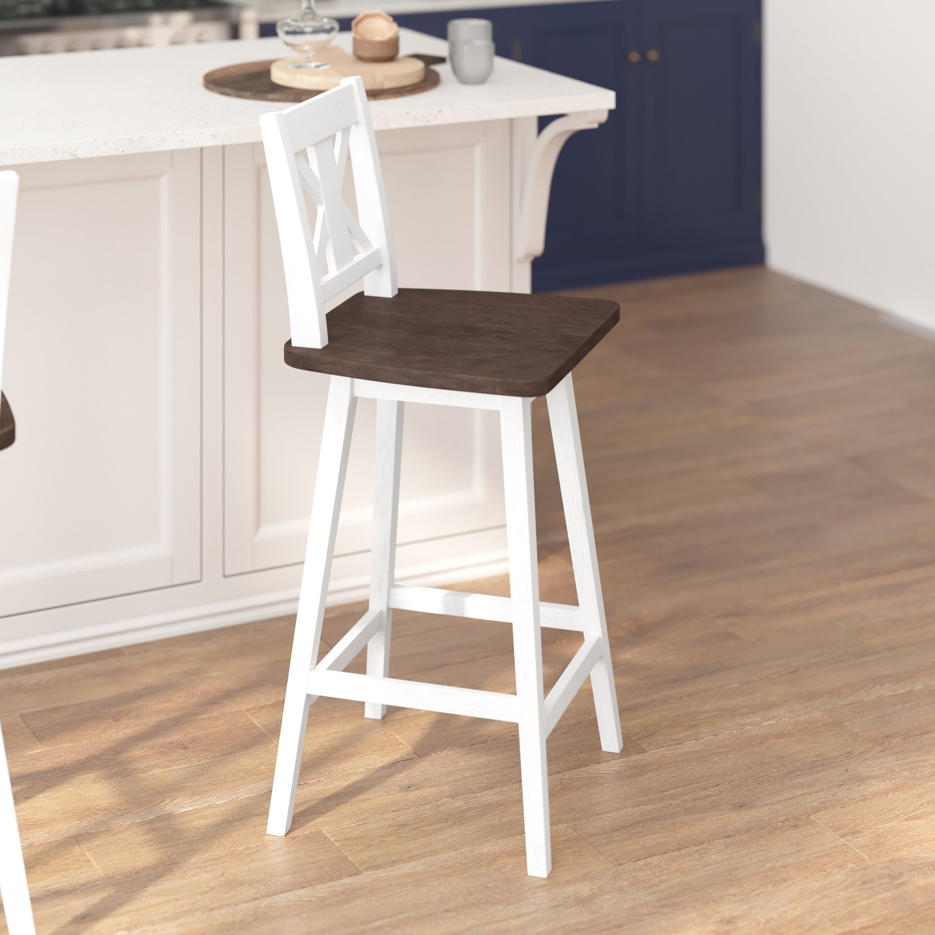 Gwendolyn Solid Wood Modern Farmhouse Swivel Bar Height Barstool
