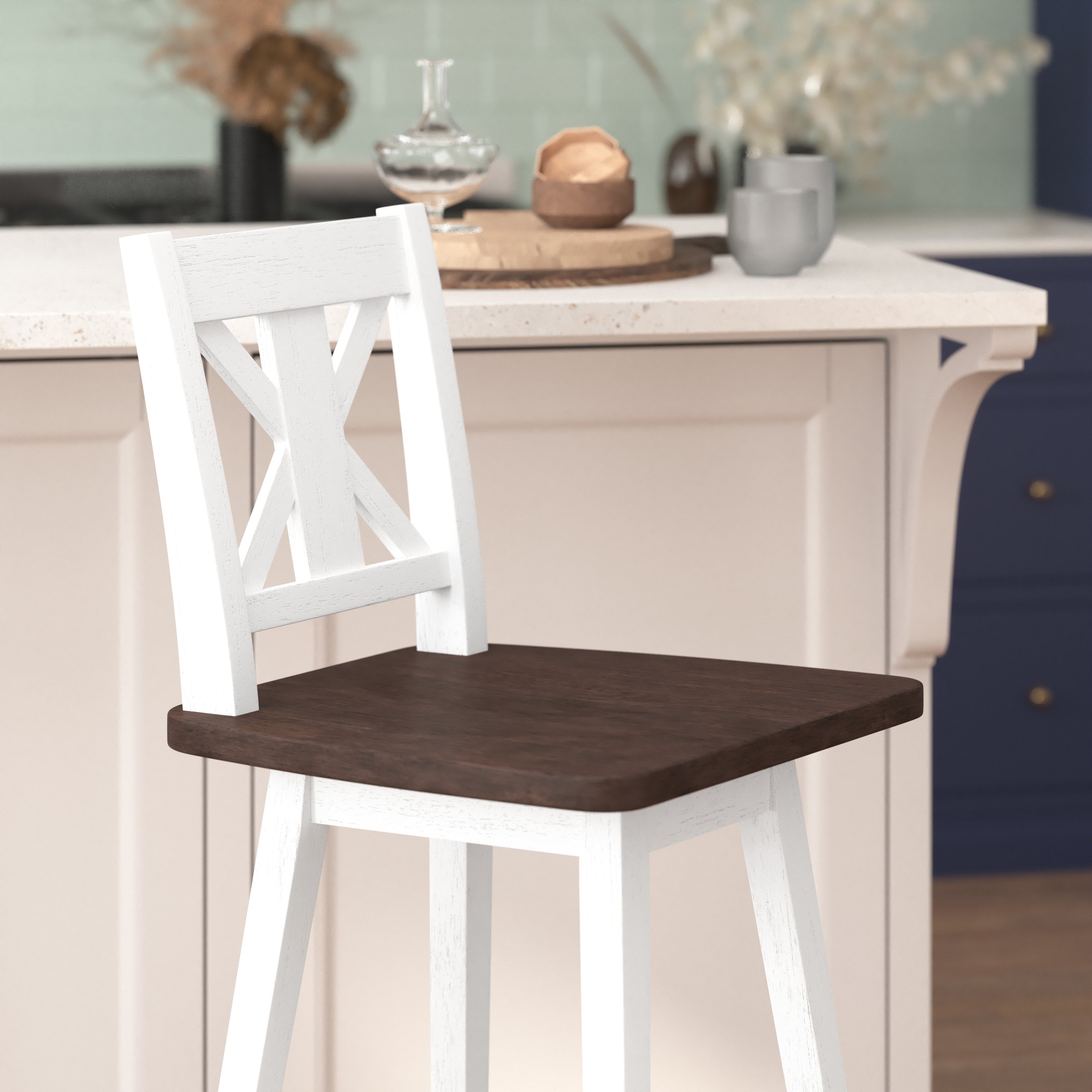Gwendolyn Solid Wood Modern Farmhouse Swivel Bar Height Barstool