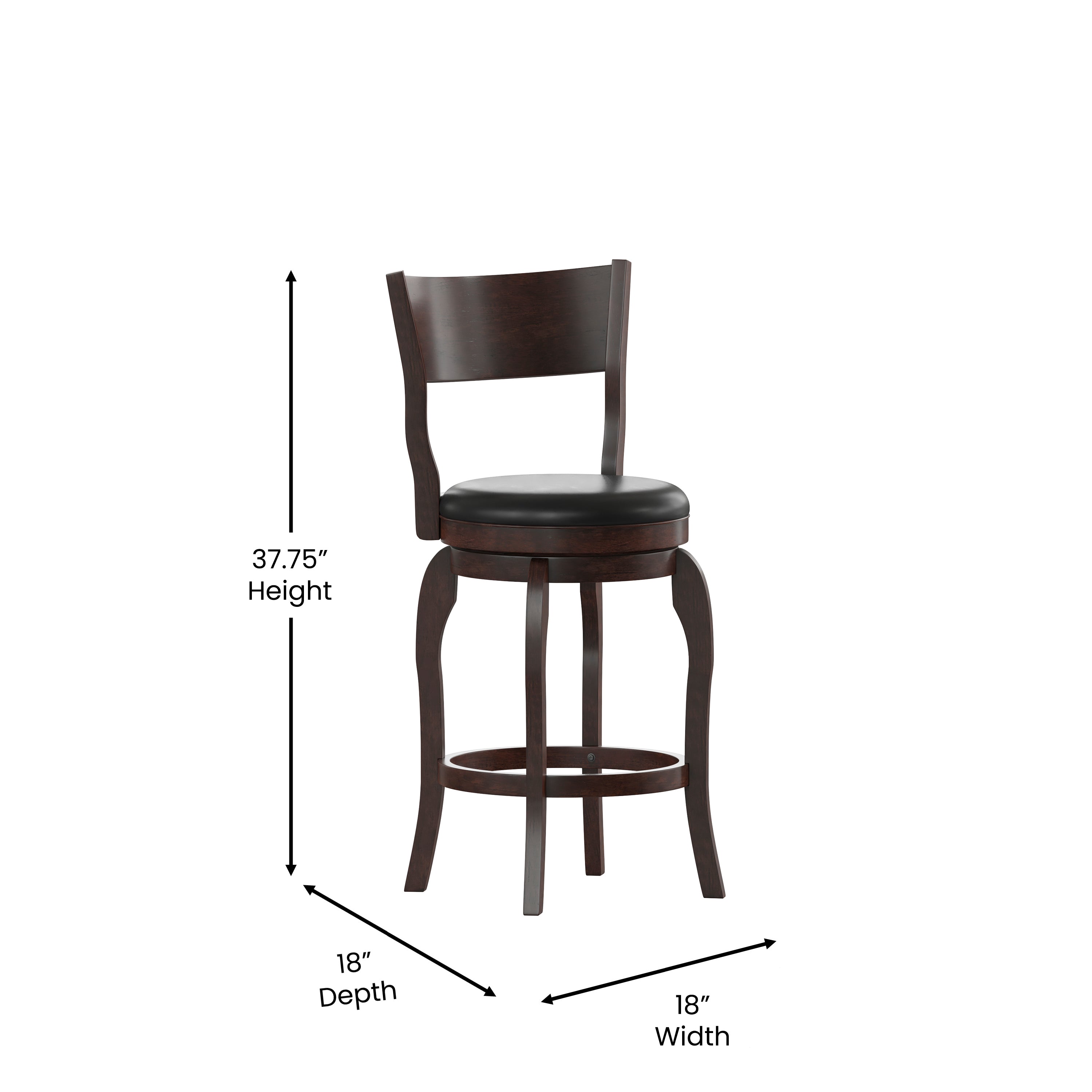 Nichola Classic Open Back Swivel Counter Height Pub Barstool with Bowed Wooden Frame and Padded, Uphosltered Seat