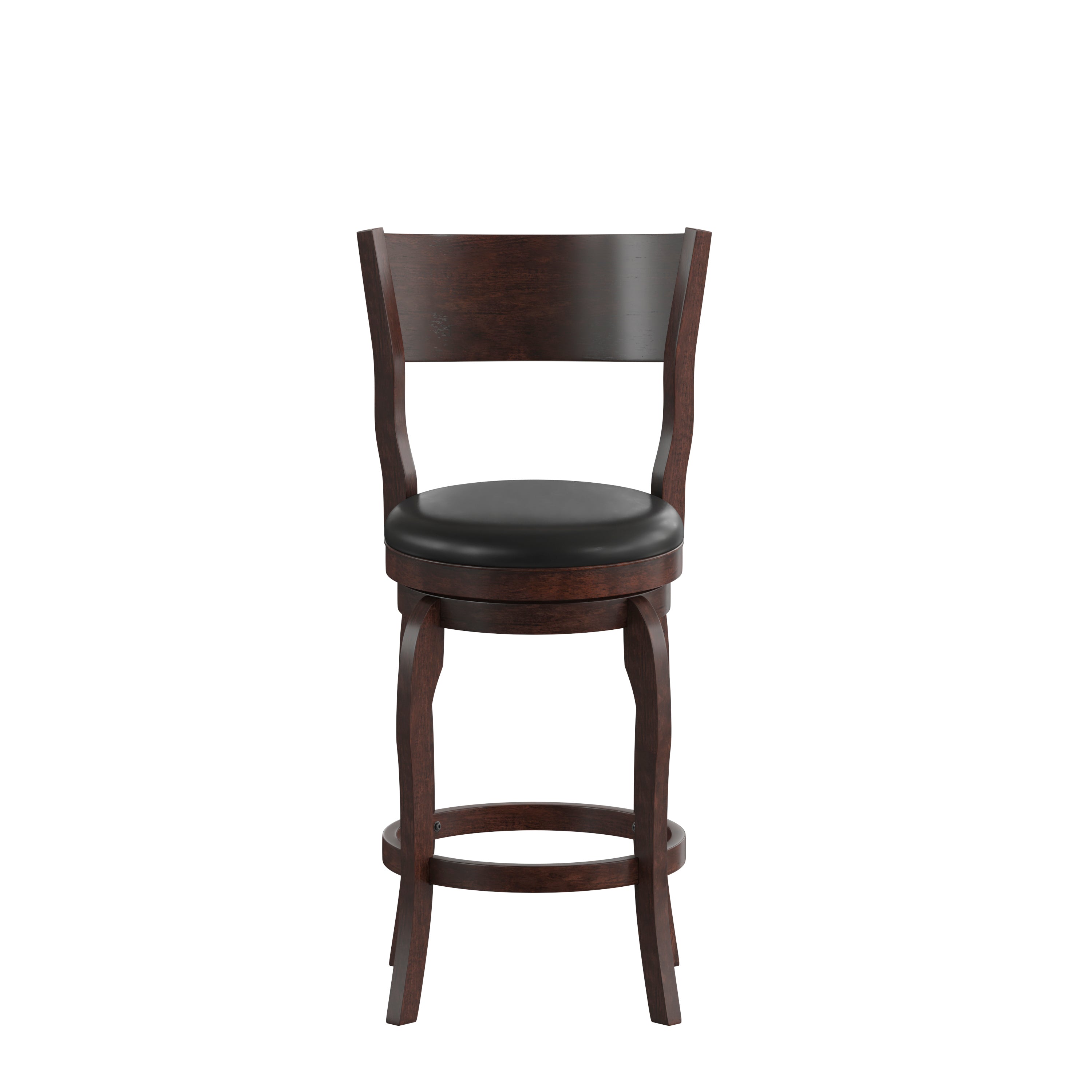 Nichola Classic Open Back Swivel Counter Height Pub Barstool with Bowed Wooden Frame and Padded, Uphosltered Seat