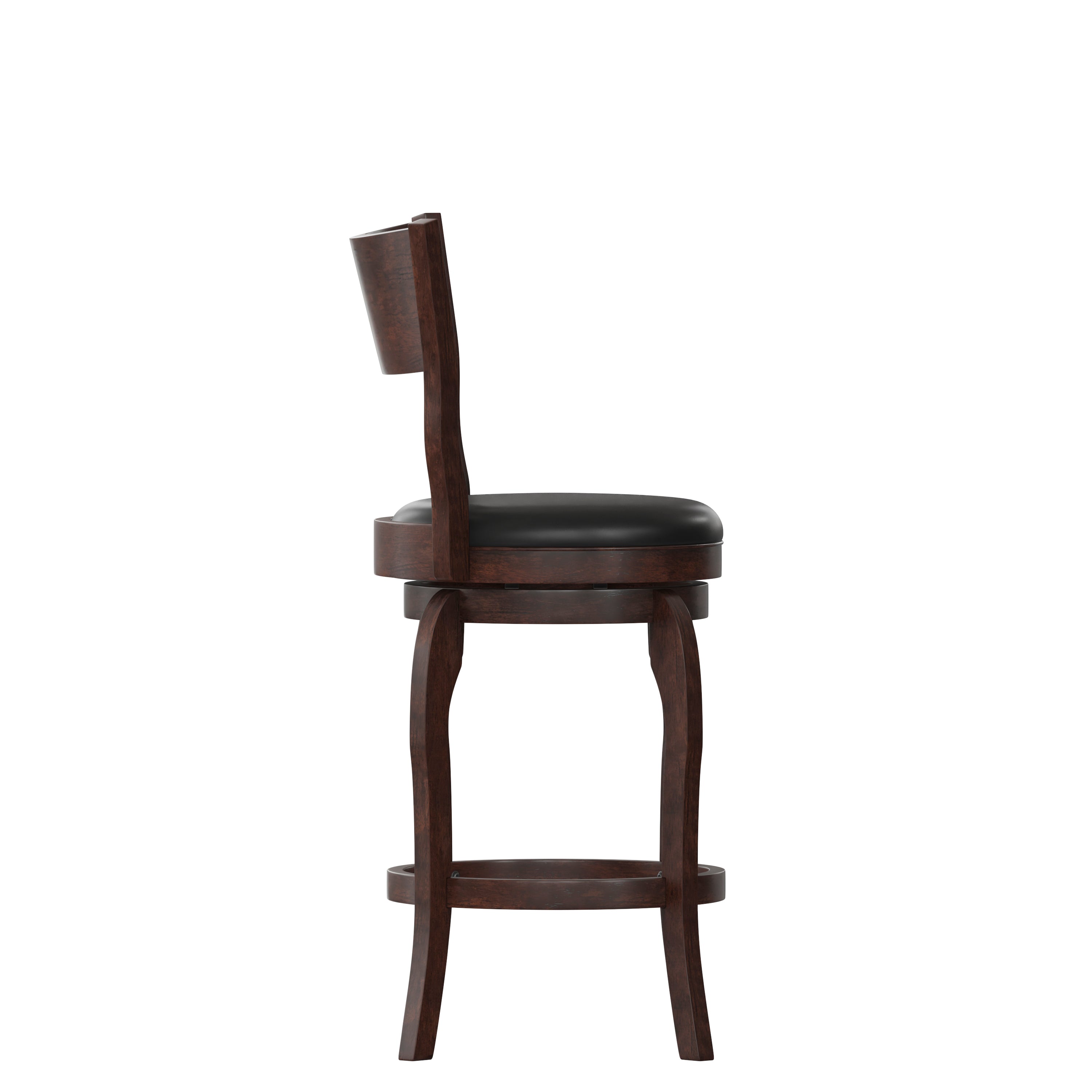 Nichola Classic Open Back Swivel Counter Height Pub Barstool with Bowed Wooden Frame and Padded, Uphosltered Seat