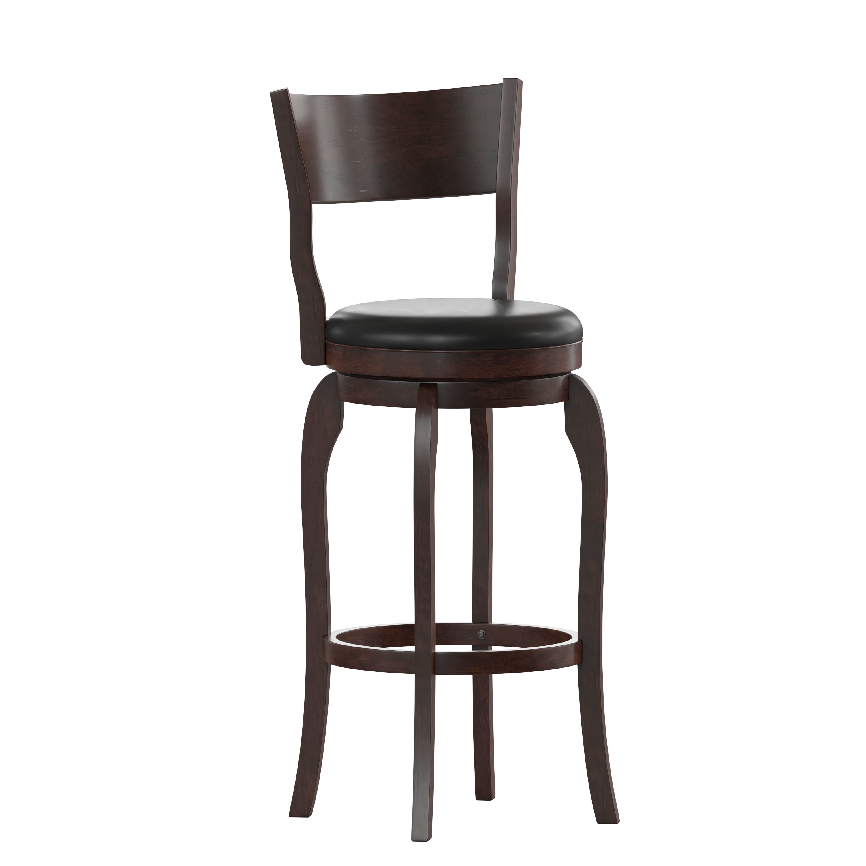 Nichola Classic Open Back Swivel Bar Height Pub Barstool with Bowed Wooden Frame and Padded, Uphosltered Seat