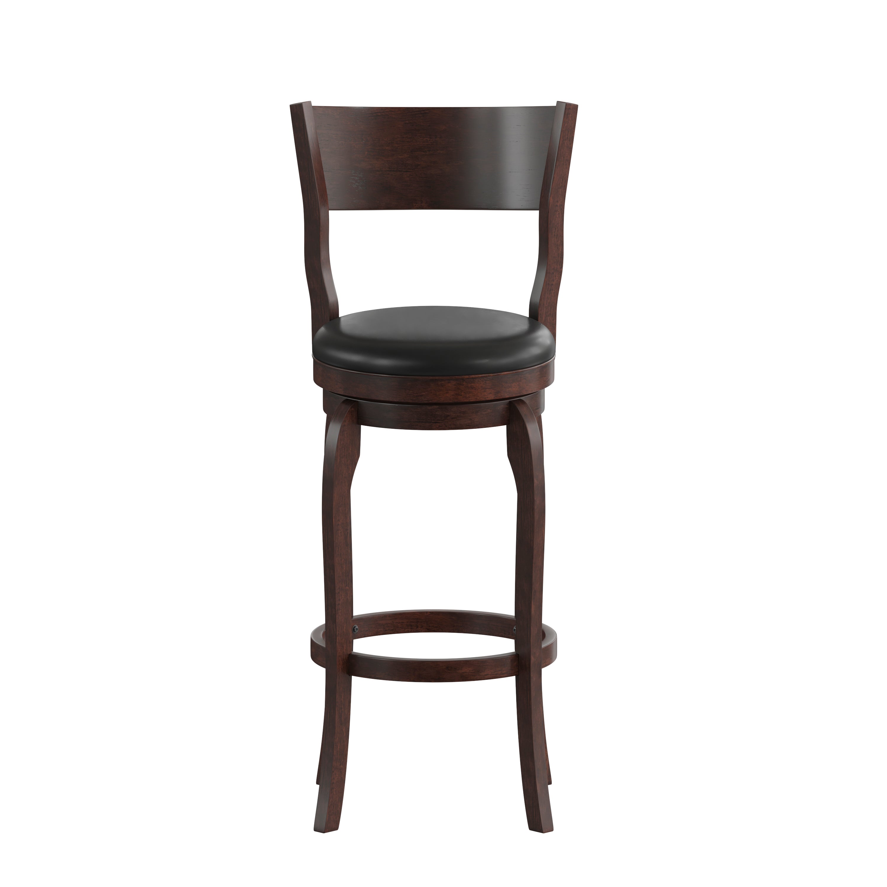Nichola Classic Open Back Swivel Bar Height Pub Barstool with Bowed Wooden Frame and Padded, Uphosltered Seat