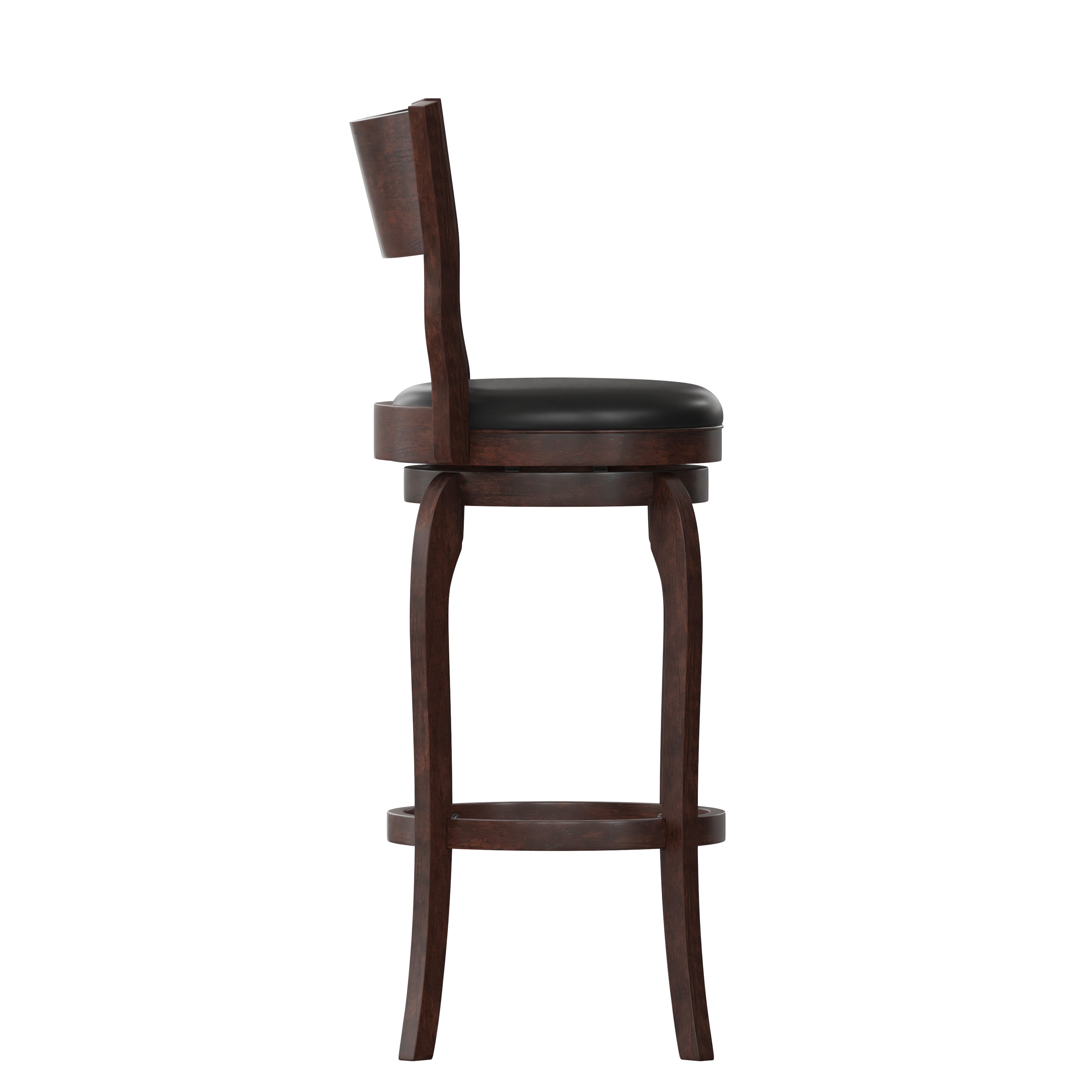 Nichola Classic Open Back Swivel Bar Height Pub Barstool with Bowed Wooden Frame and Padded, Uphosltered Seat