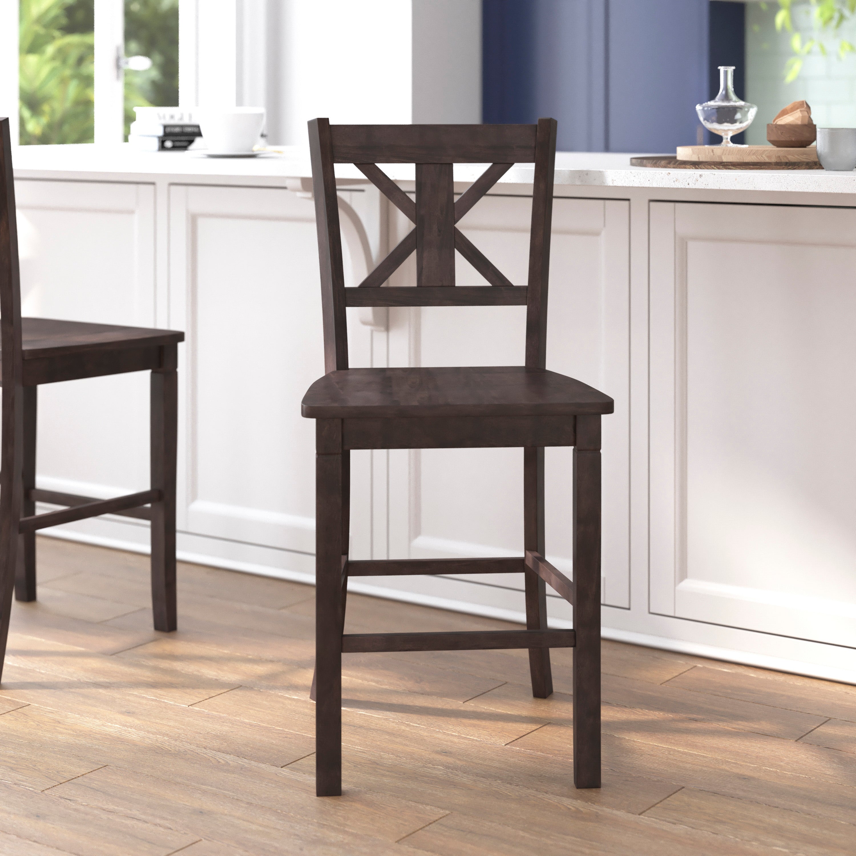 Gwendolyn Set of 2 Solid Wood Modern Farmhouse Counter Height Barstool