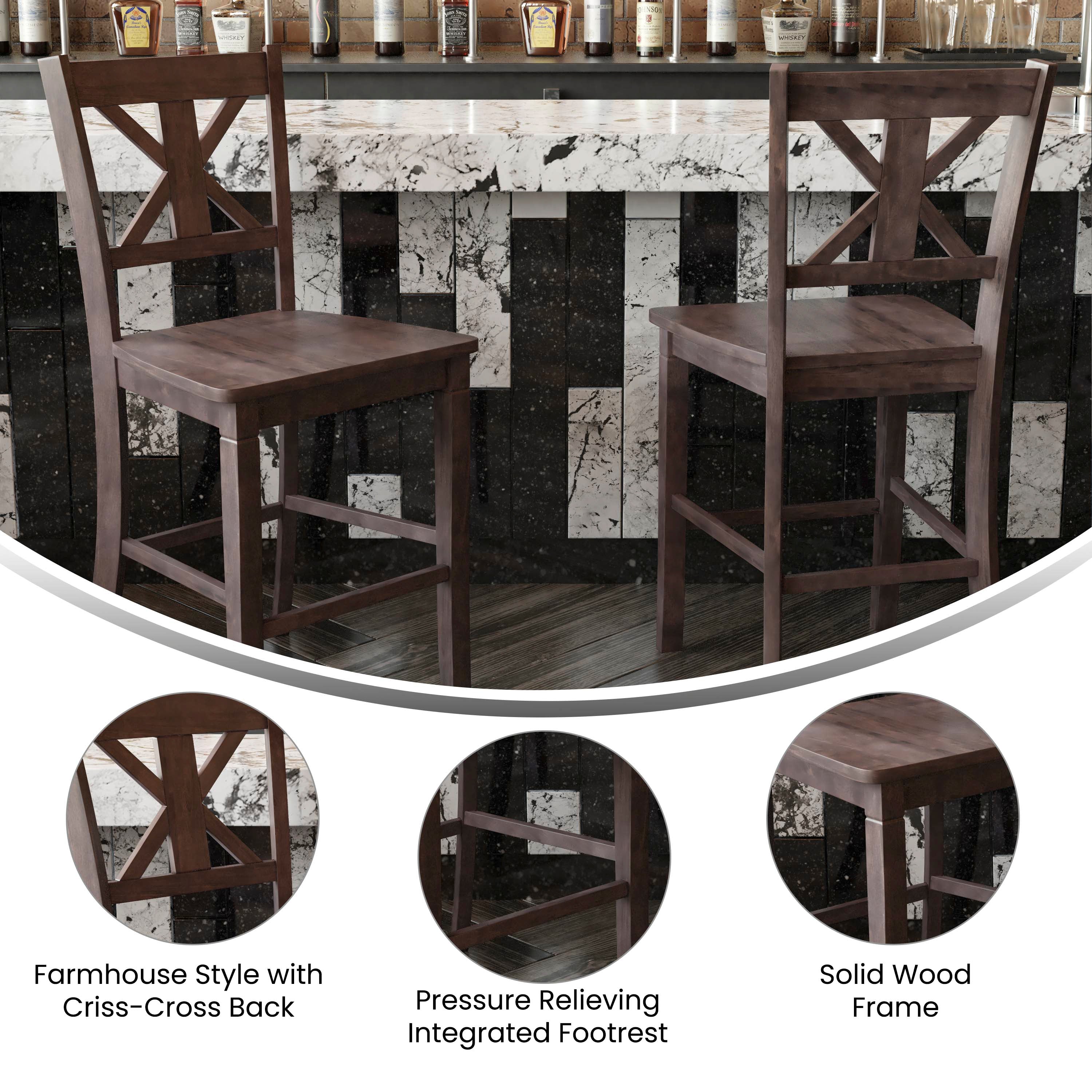 Gwendolyn Set of 2 Solid Wood Modern Farmhouse Counter Height Barstool