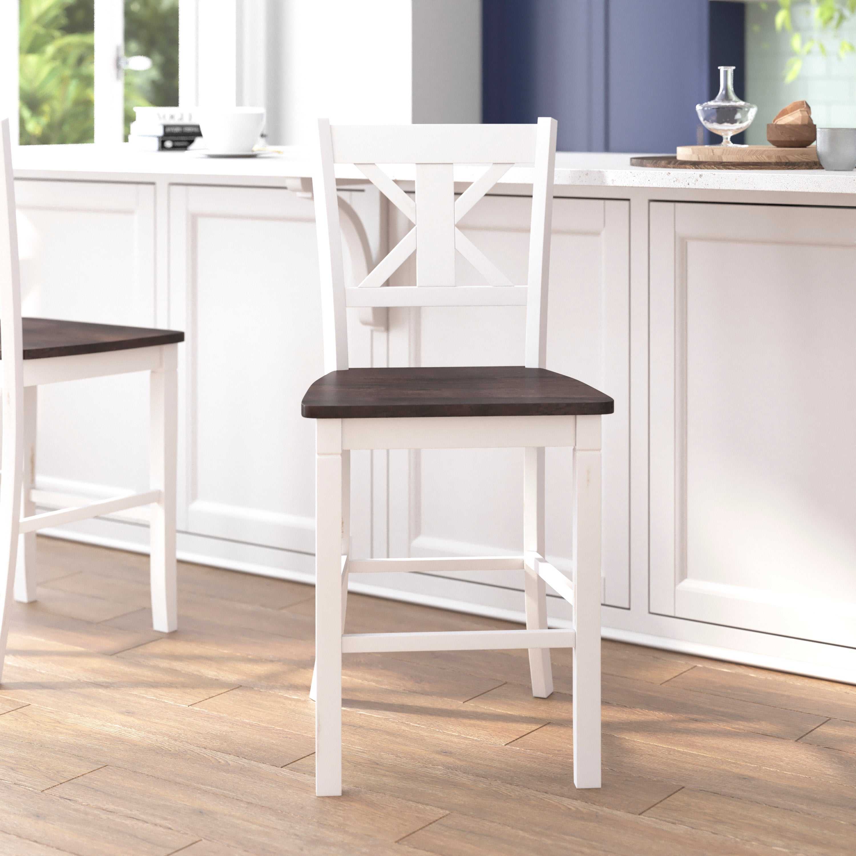 Gwendolyn Set of 2 Solid Wood Modern Farmhouse Counter Height Barstool