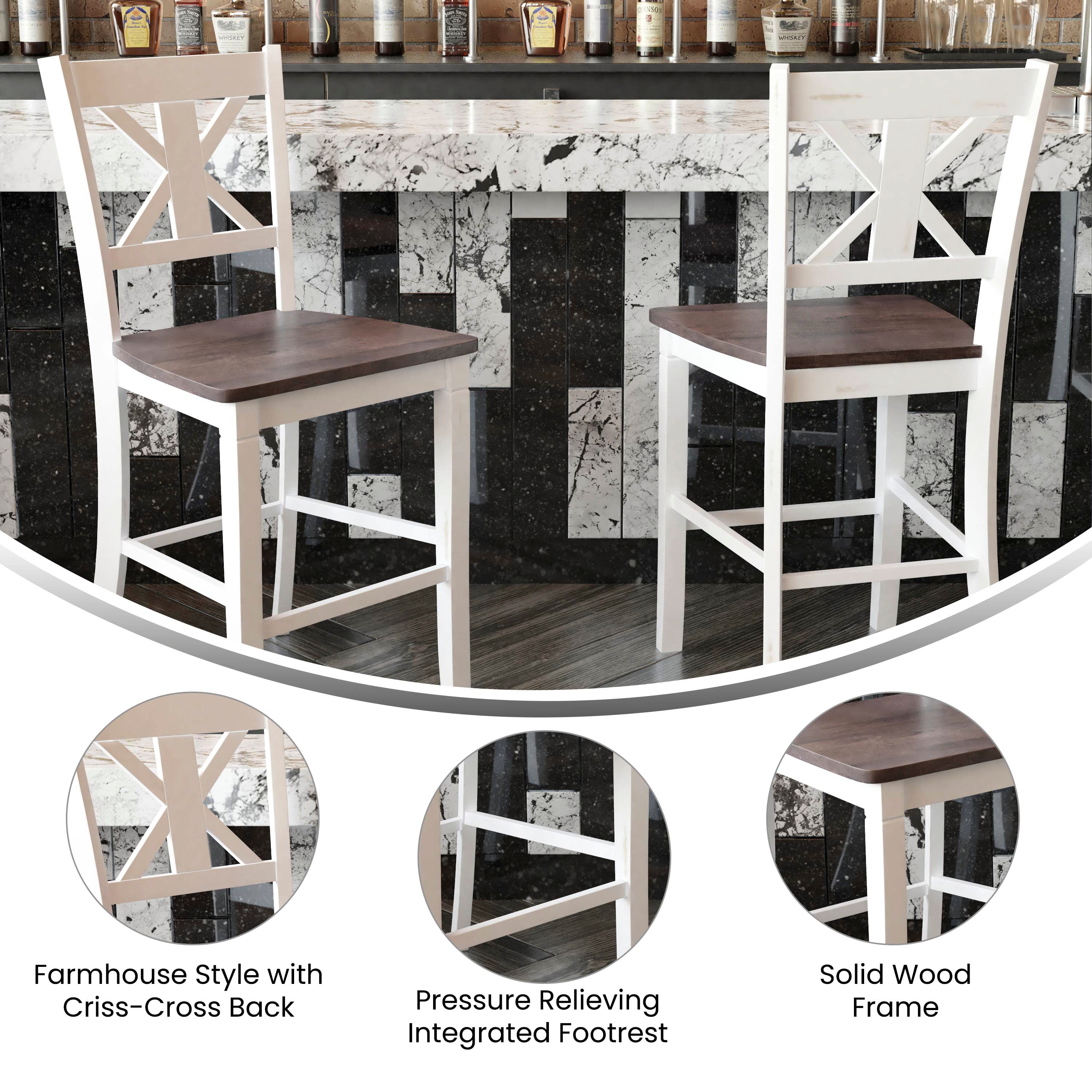 Gwendolyn Set of 2 Solid Wood Modern Farmhouse Counter Height Barstool