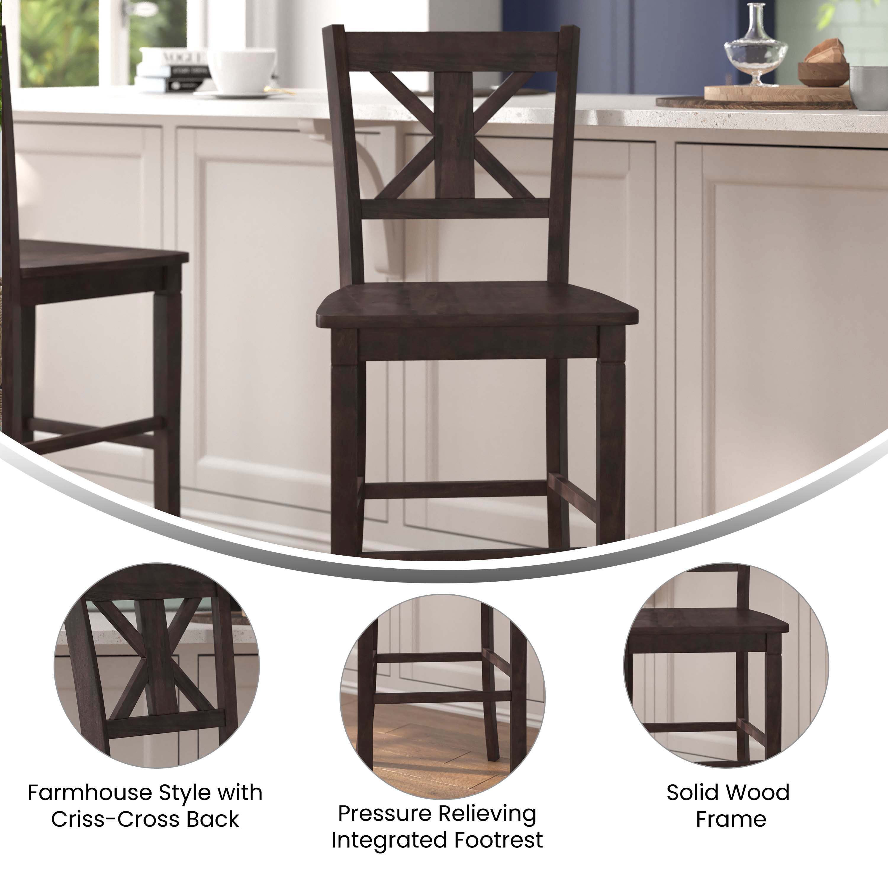 Gwendolyn Set of 2 Commercial Grade Solid Wood Modern Farmhouse Counter Height Barstool-Barstool-Flash Furniture-Wall2Wall Furnishings