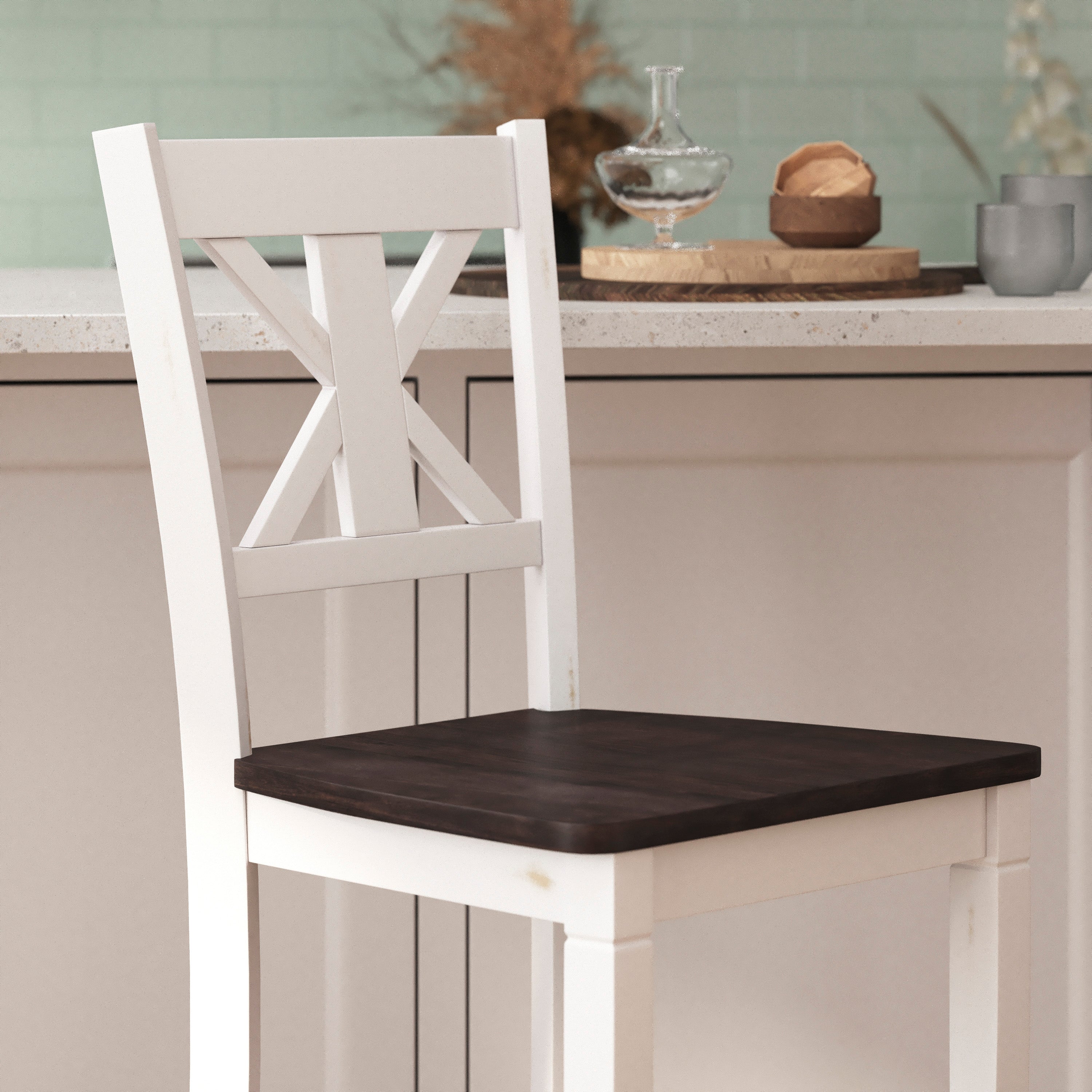 Gwendolyn Set of 2 Solid Wood Modern Farmhouse Counter Height Barstool