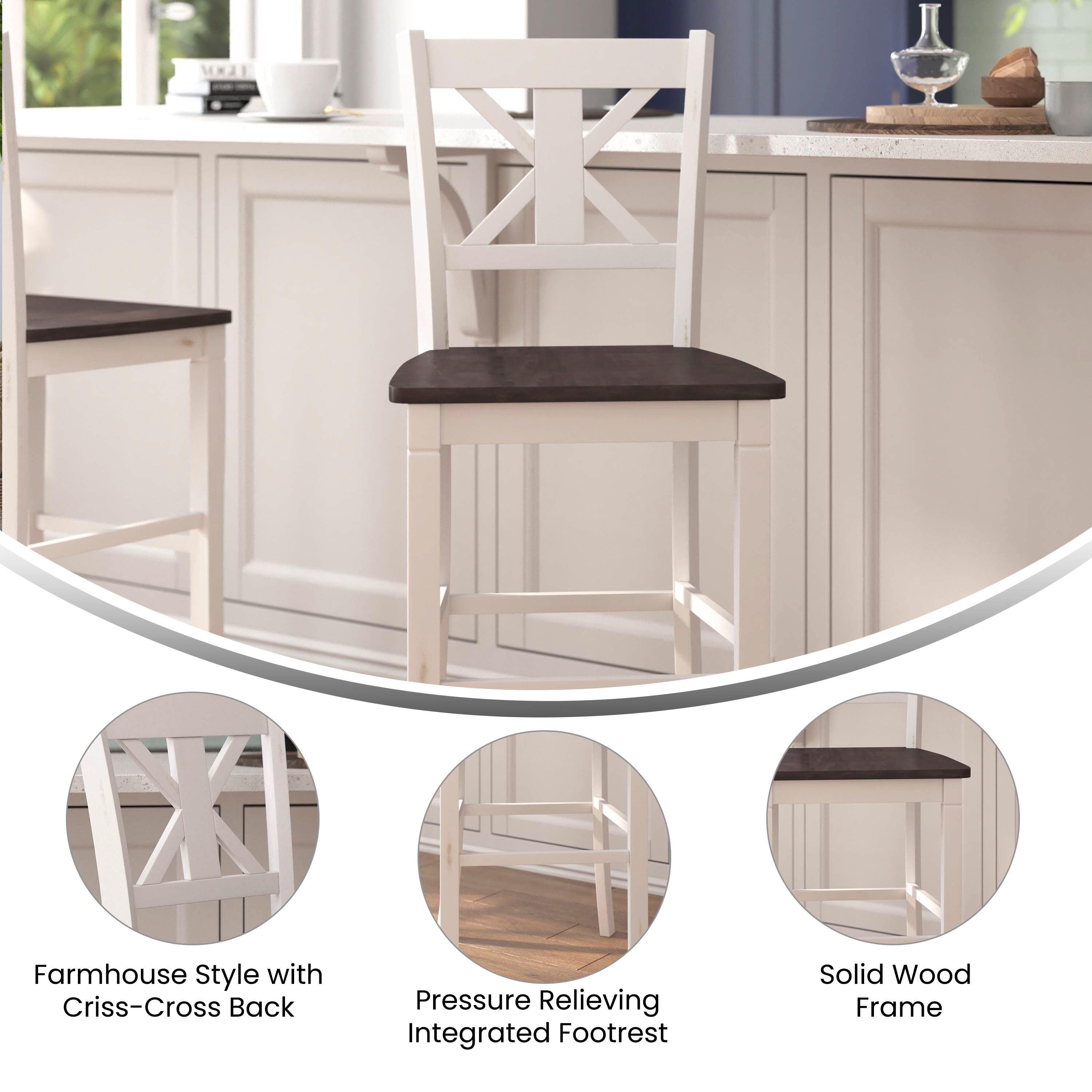 Gwendolyn Set of 2 Solid Wood Modern Farmhouse Counter Height Barstool