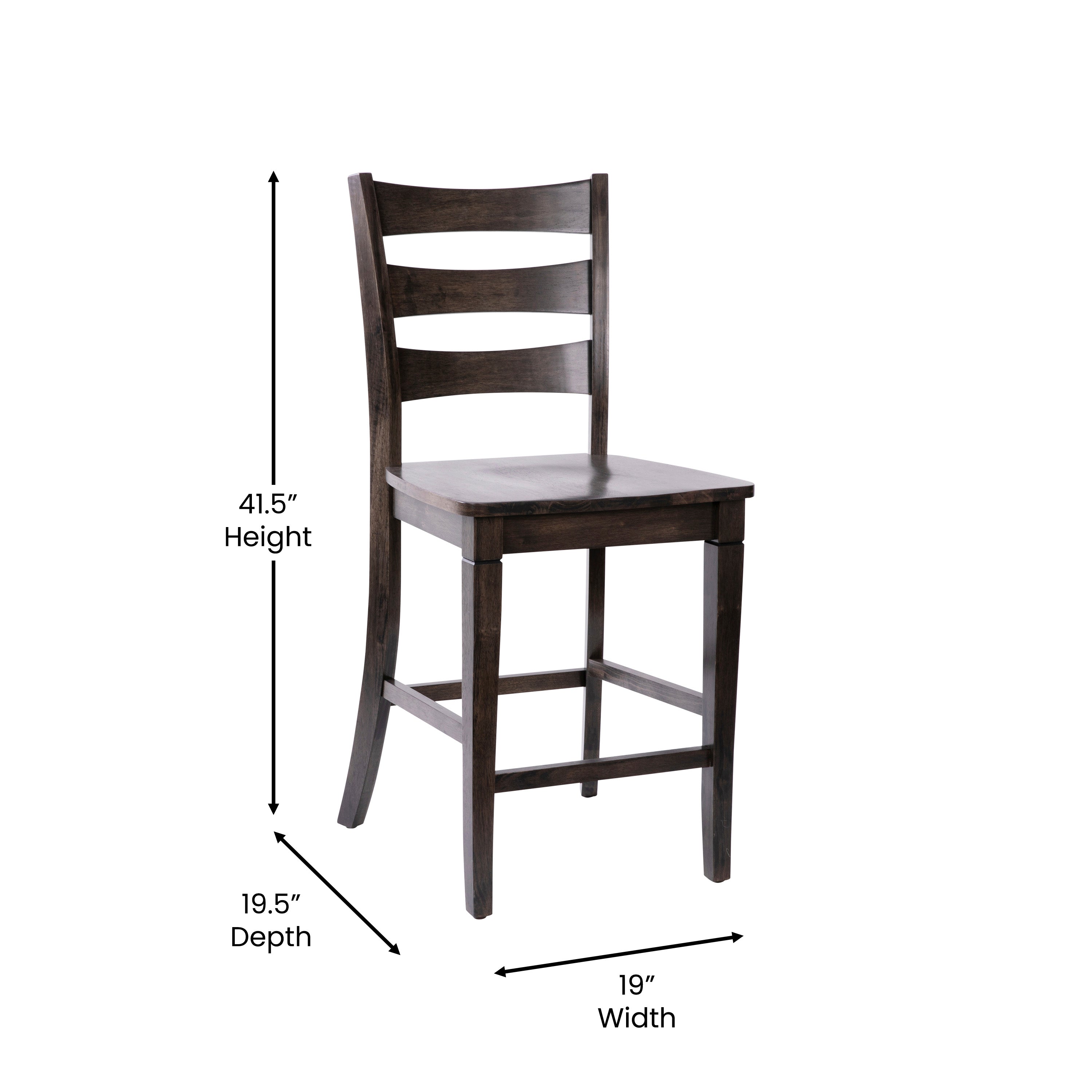 Liesel Set of 2 Wooden Classic Ladderback Counter Height Barstool with Solid Wood Seat