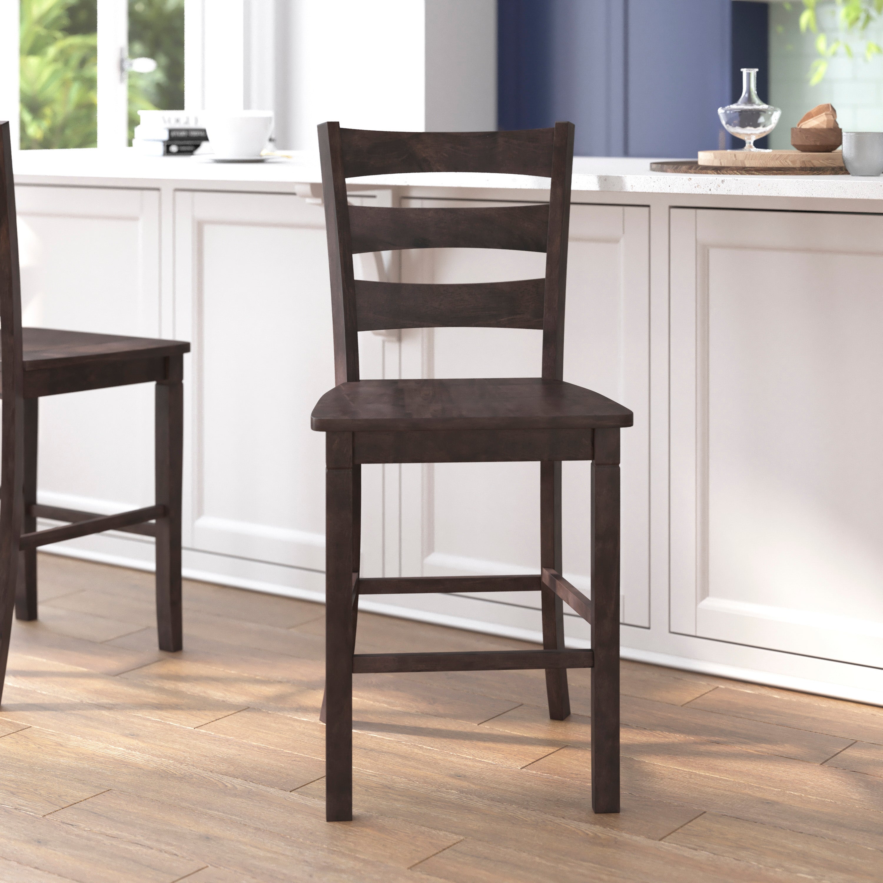 Liesel Set of 2 Wooden Classic Ladderback Counter Height Barstool with Solid Wood Seat