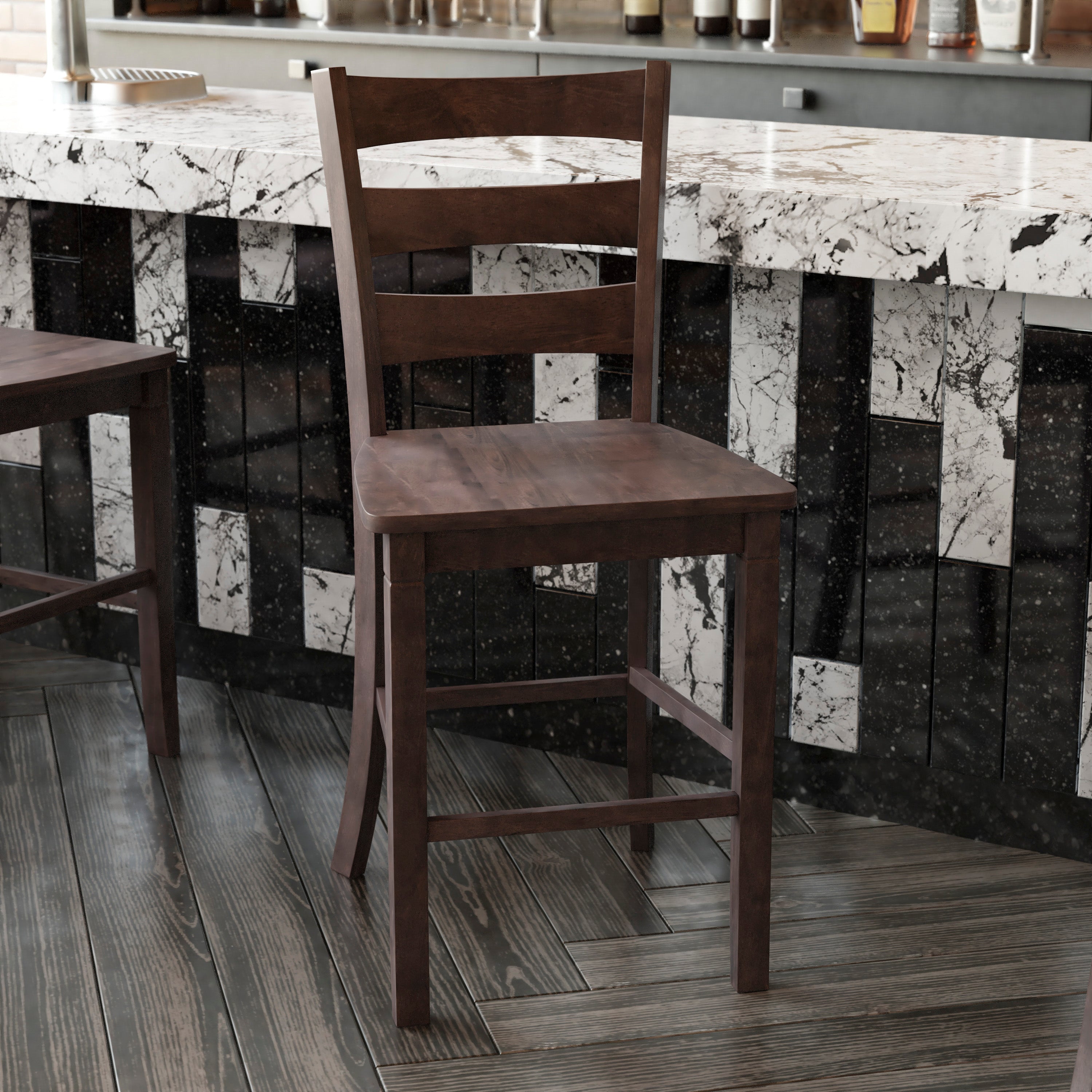 Liesel Set of 2 Wooden Classic Ladderback Counter Height Barstool with Solid Wood Seat