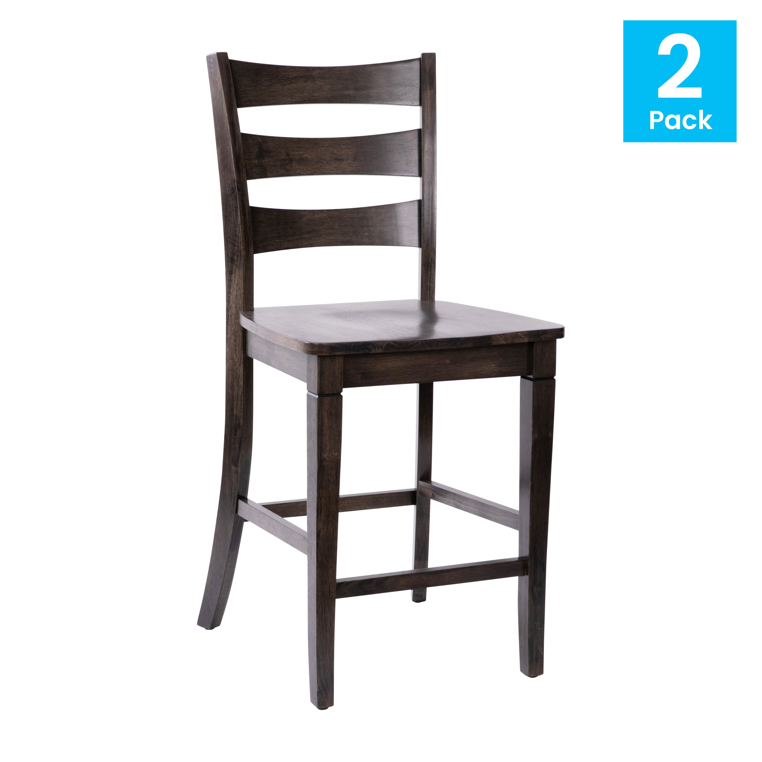 Liesel Set of 2 Commercial Grade Wooden Classic Ladderback Counter Height Barstool with Solid Wood Seat-Barstool-Flash Furniture-Wall2Wall Furnishings