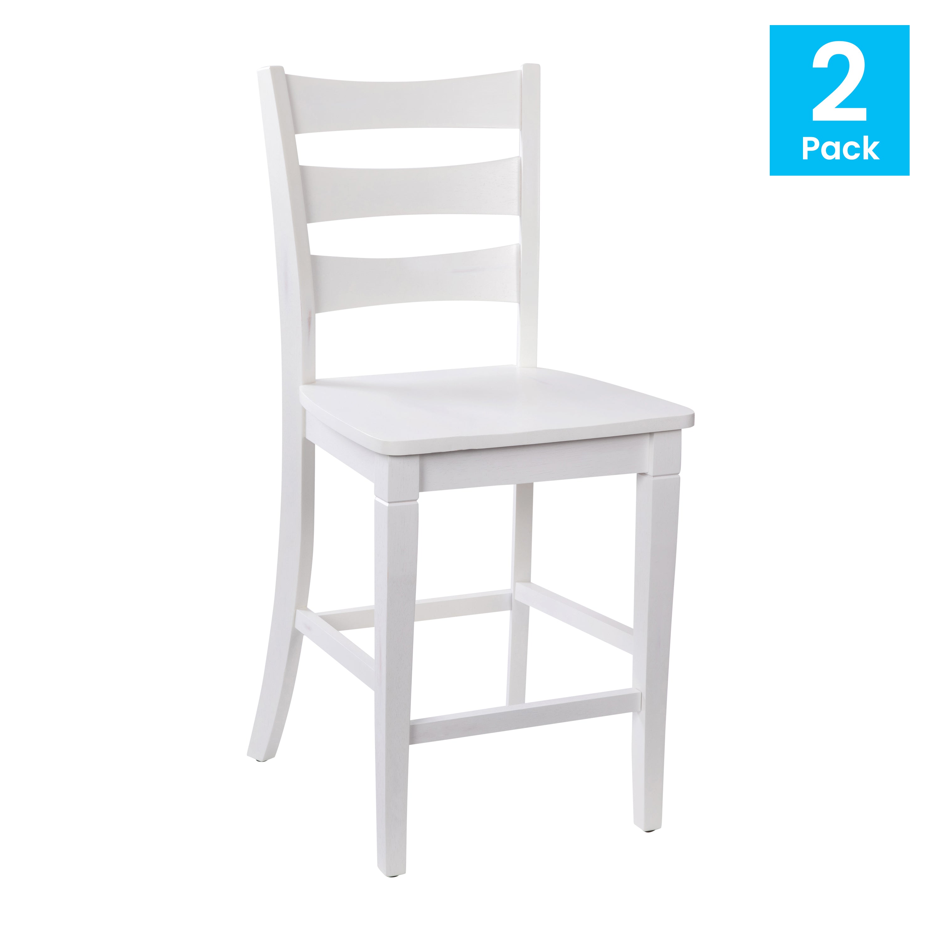 Liesel Set of 2 Wooden Classic Ladderback Counter Height Barstool with Solid Wood Seat
