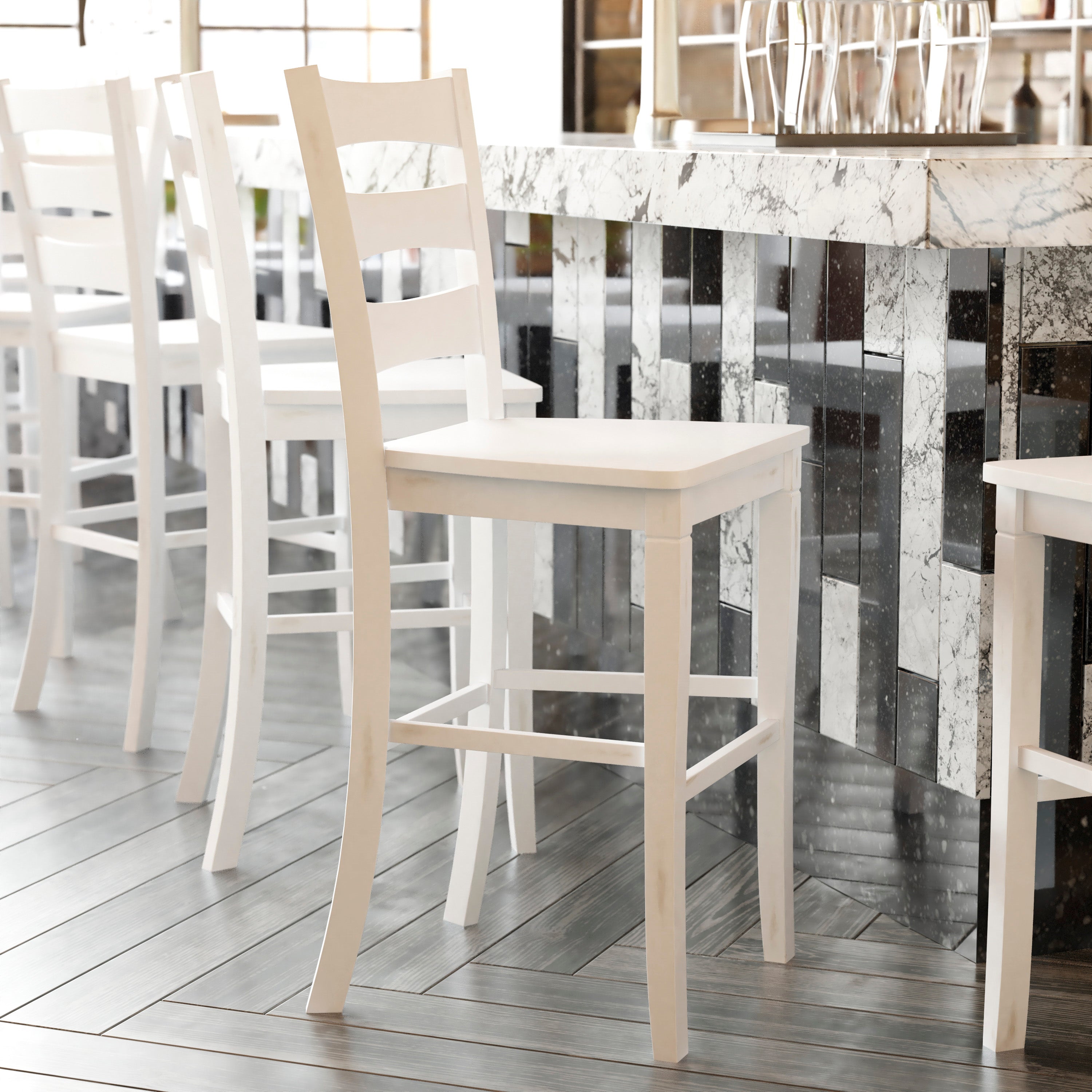 Liesel Set of 2 Wooden Classic Ladderback Bar Height Barstool with Solid Wood Seat