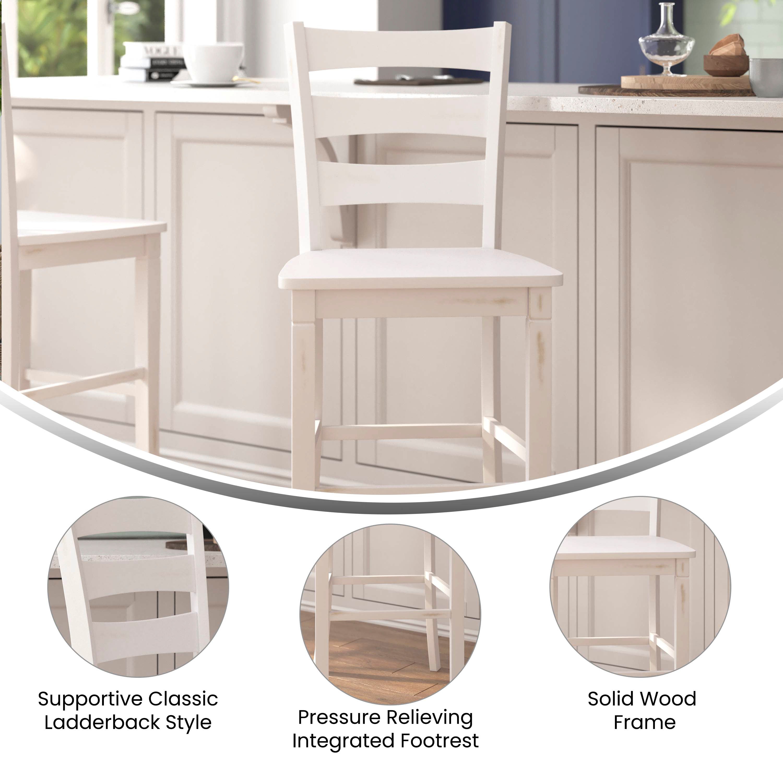 Liesel Set of 2 Wooden Classic Ladderback Bar Height Barstool with Solid Wood Seat