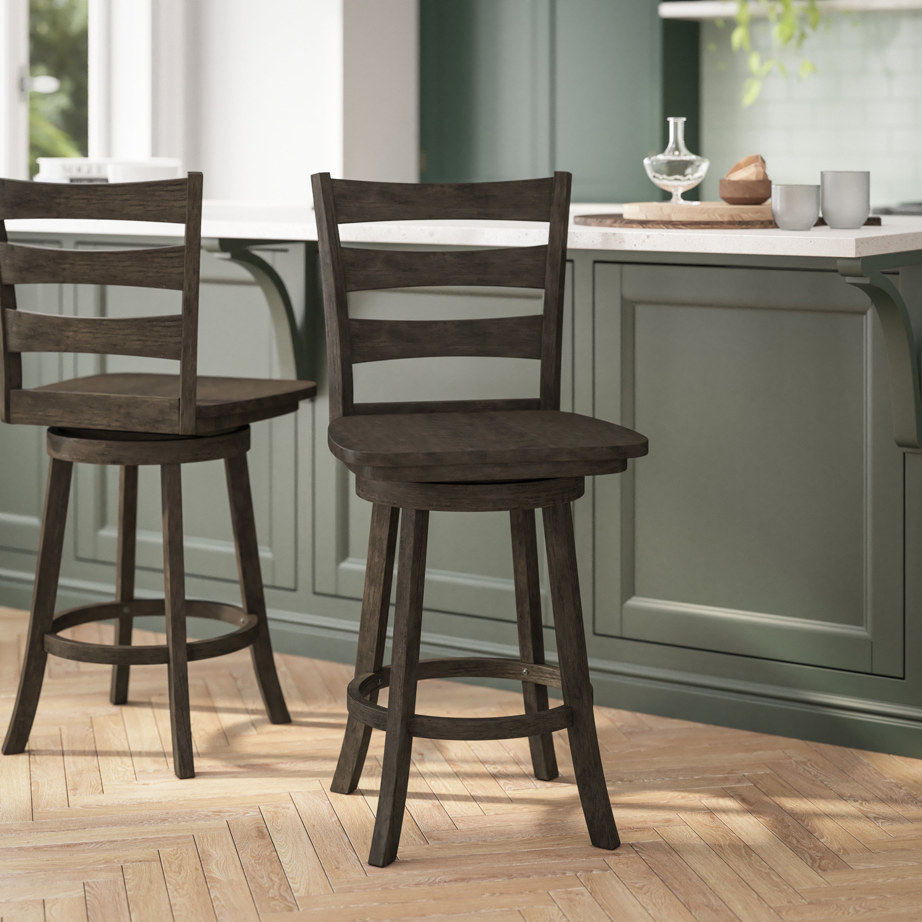 Liesel Wooden Classic Ladderback Swivel Counter Height Barstool with Solid Wood Seat