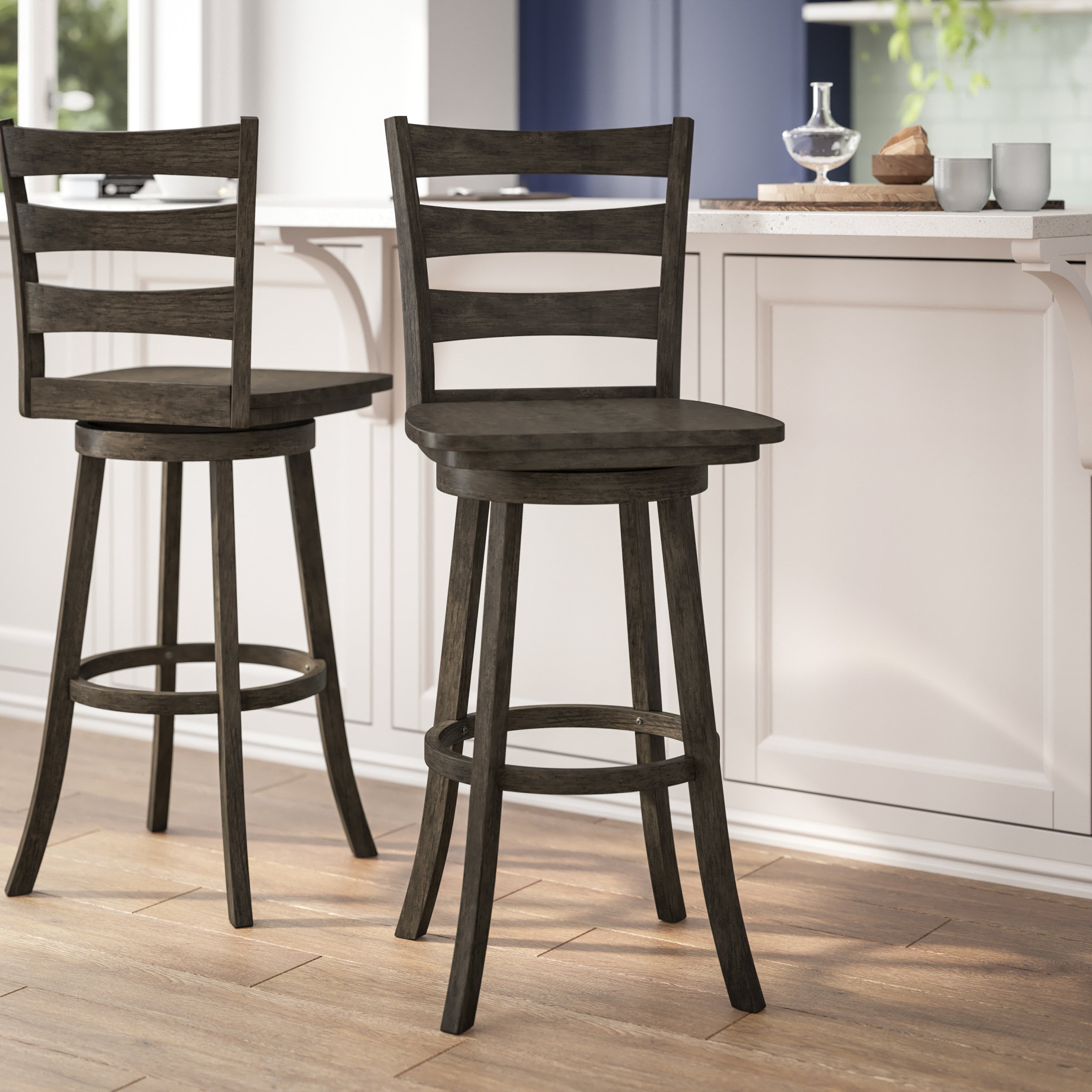 Liesel Wooden Classic Ladderback Swivel Bar Height Barstool with Solid Wood Seat