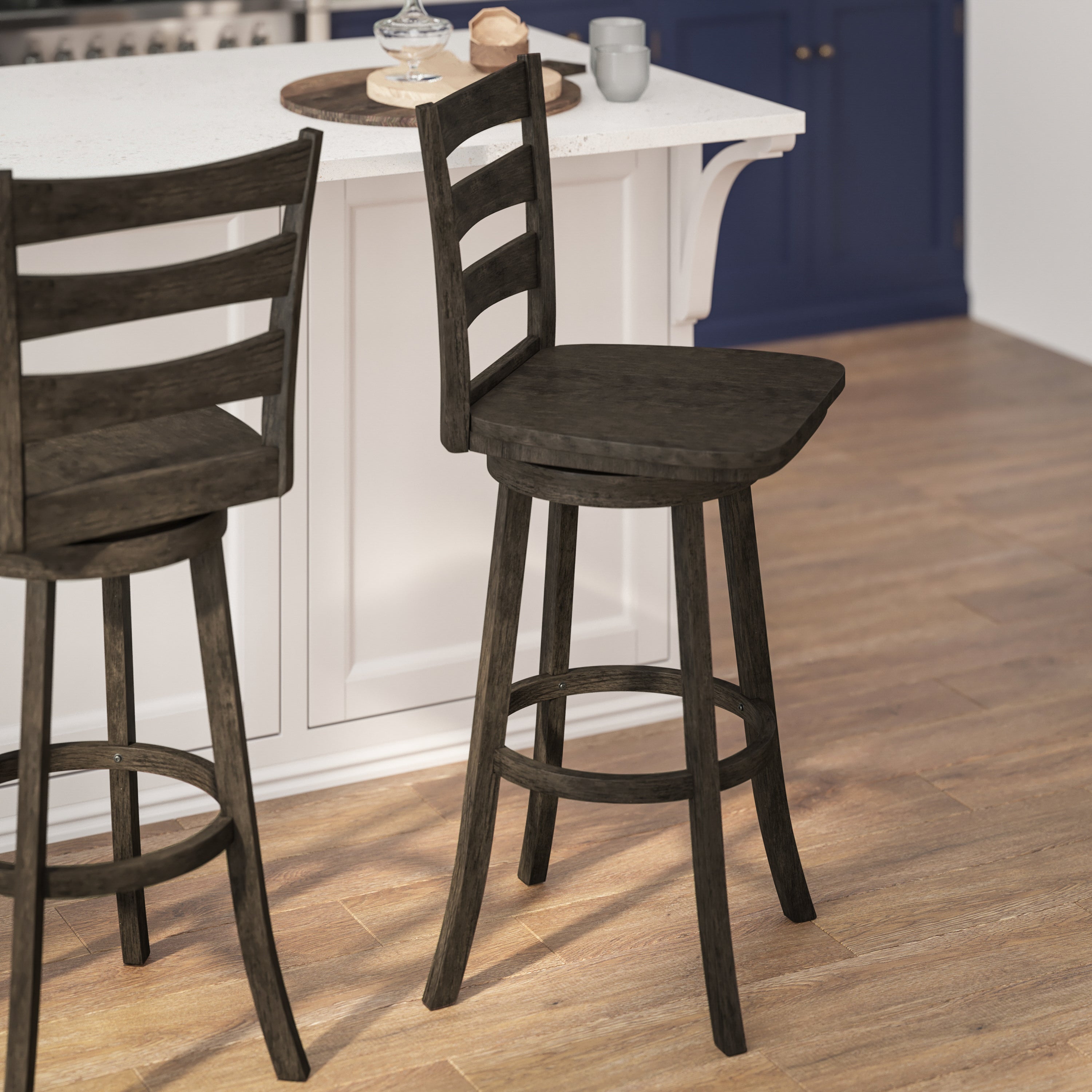 Liesel Wooden Classic Ladderback Swivel Bar Height Barstool with Solid Wood Seat