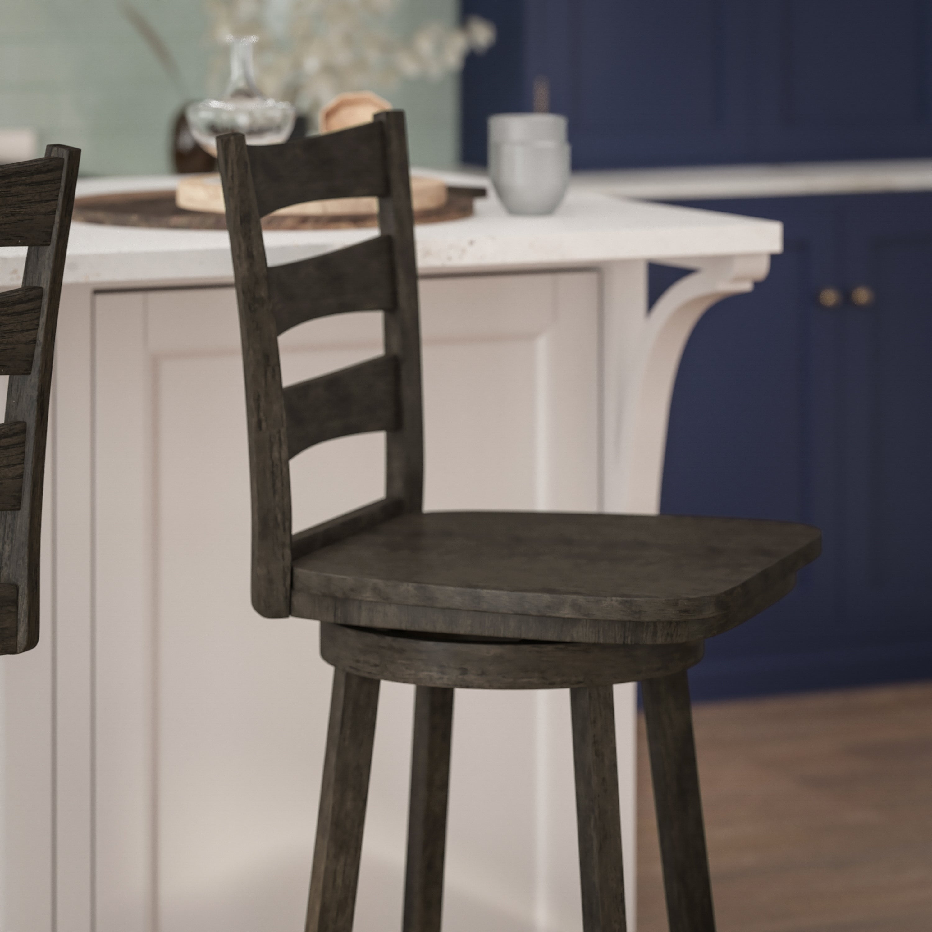 Liesel Wooden Classic Ladderback Swivel Bar Height Barstool with Solid Wood Seat