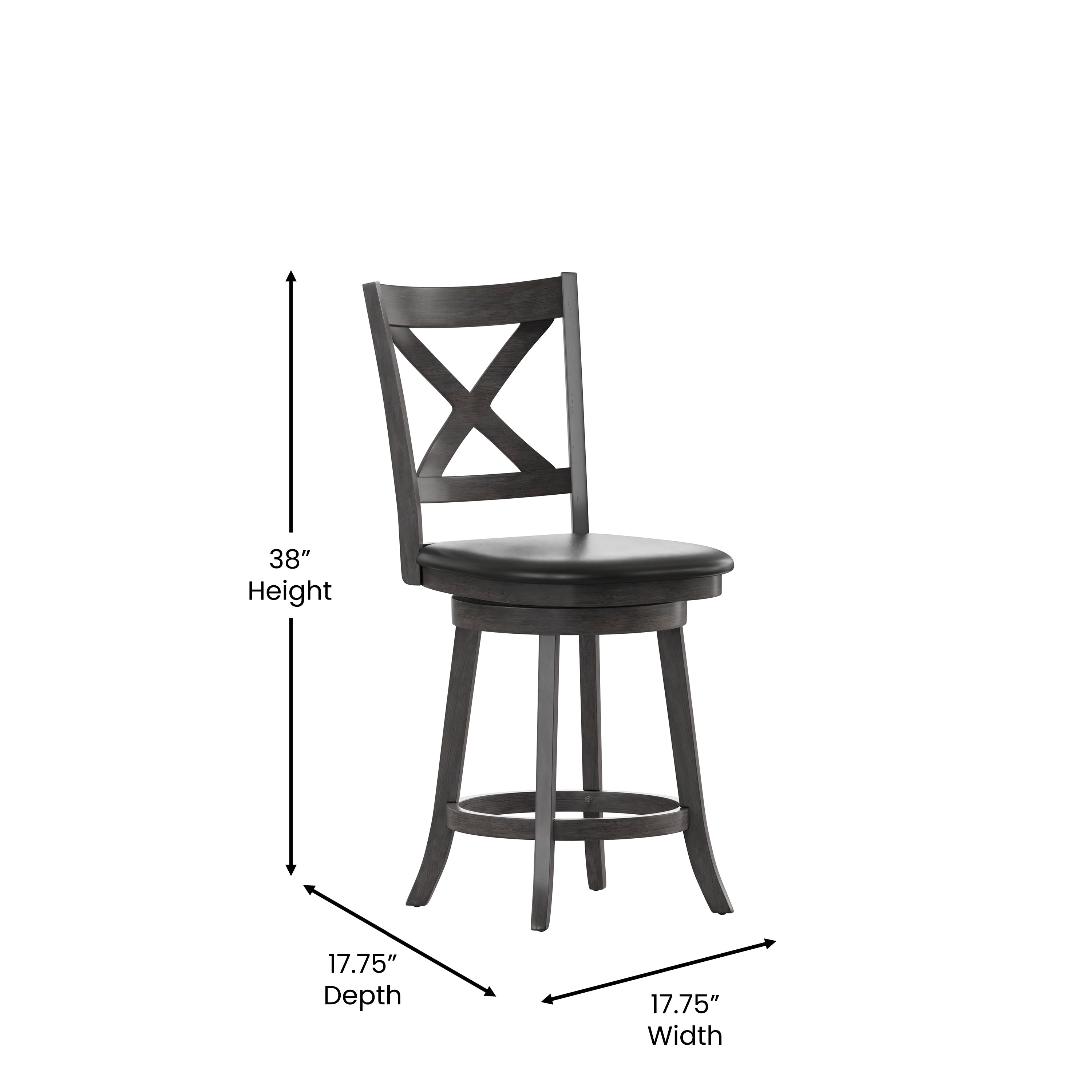 Felicity Wood Classic Crossback Swivel Counter Height Barstool with Padded, Upholstered Seat