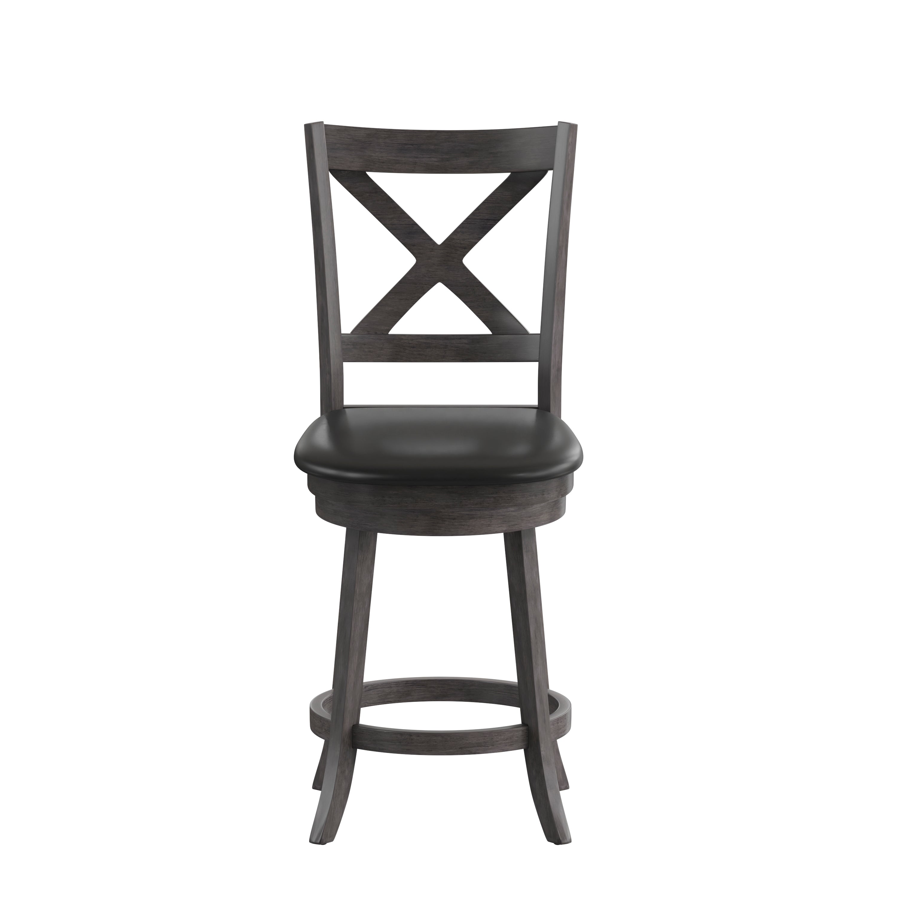 Felicity Wood Classic Crossback Swivel Counter Height Barstool with Padded, Upholstered Seat