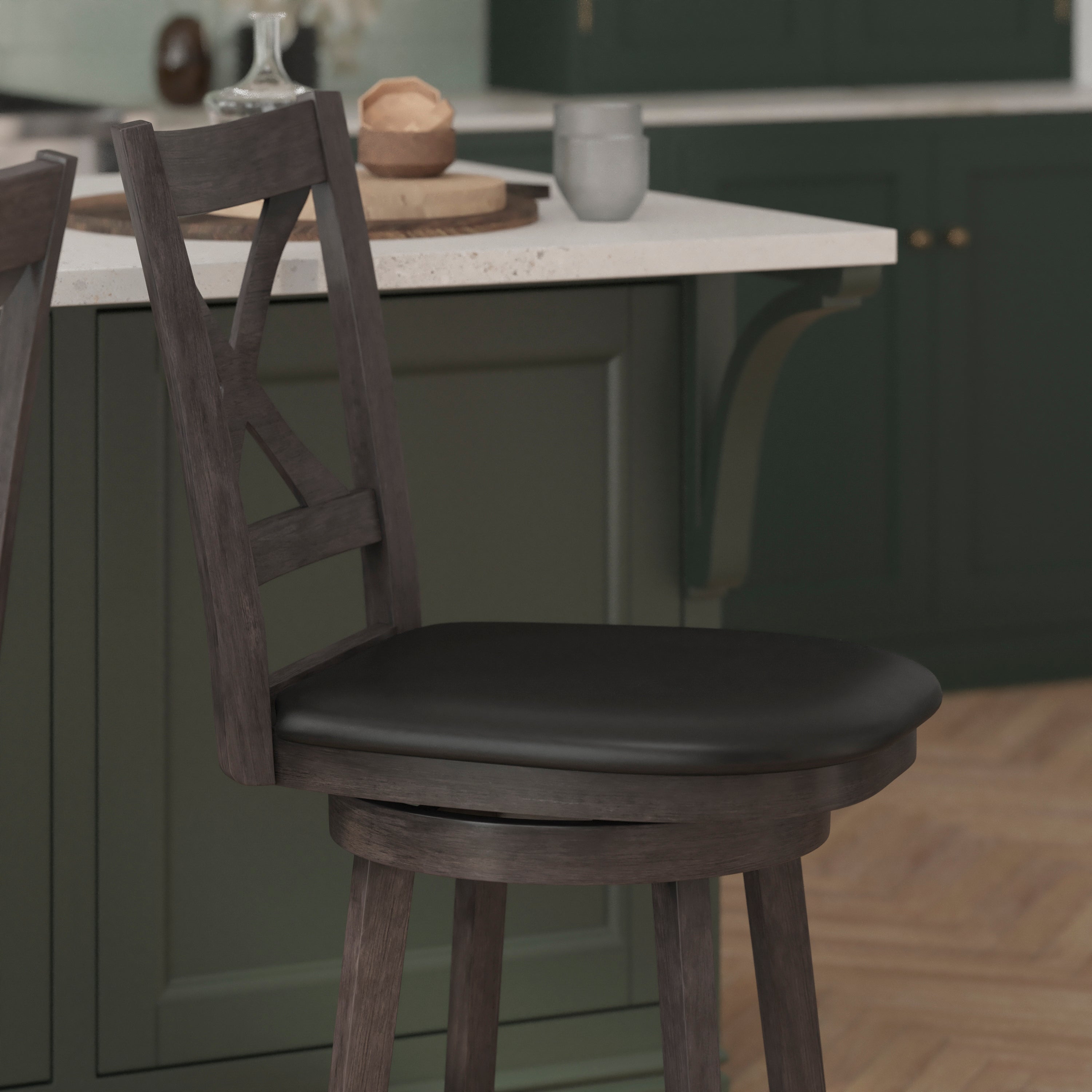 Felicity Wood Classic Crossback Swivel Counter Height Barstool with Padded, Upholstered Seat