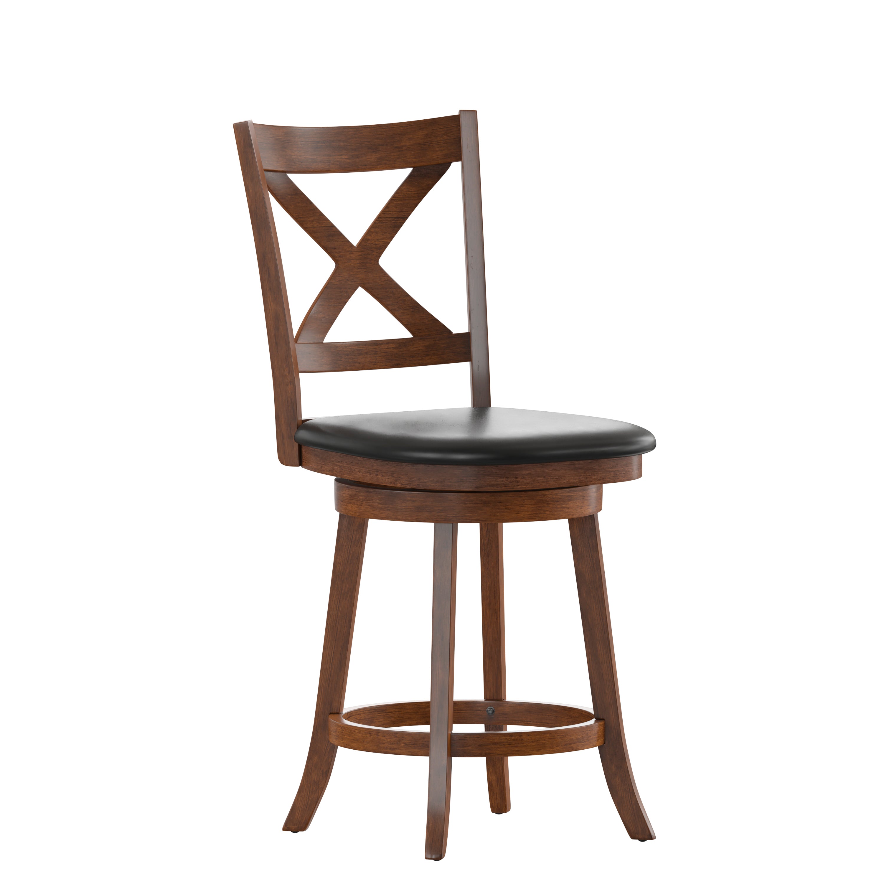 Felicity Wood Classic Crossback Swivel Counter Height Barstool with Padded, Upholstered Seat