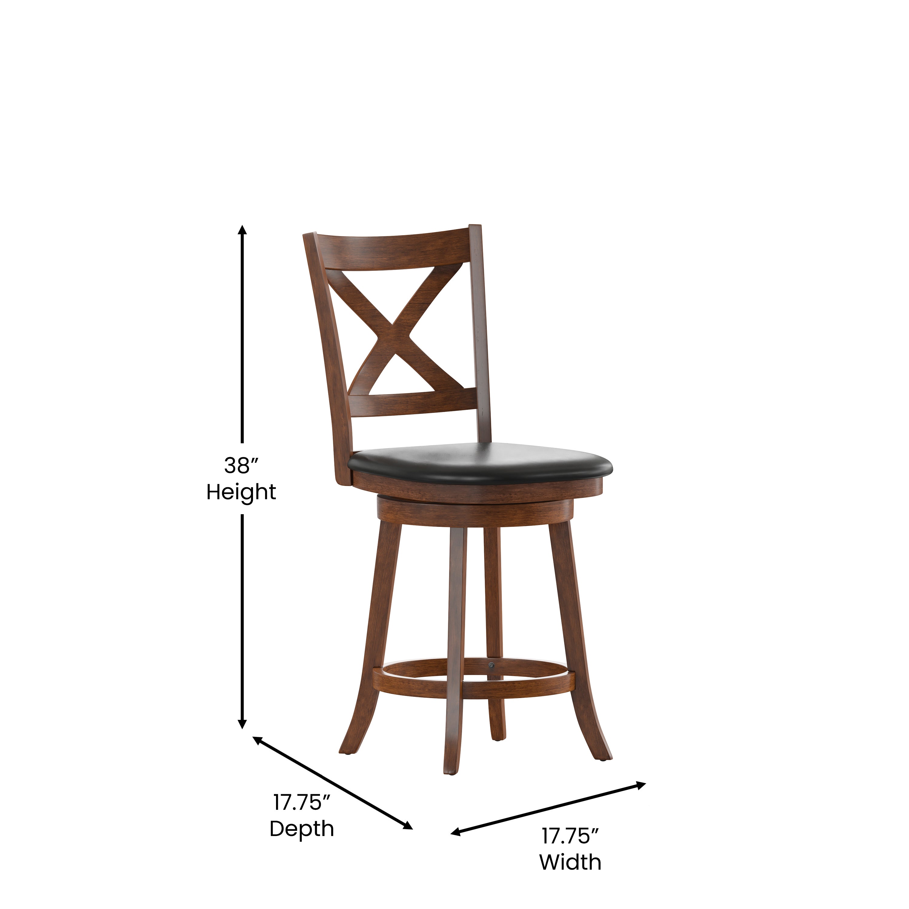 Felicity Wood Classic Crossback Swivel Counter Height Barstool with Padded, Upholstered Seat