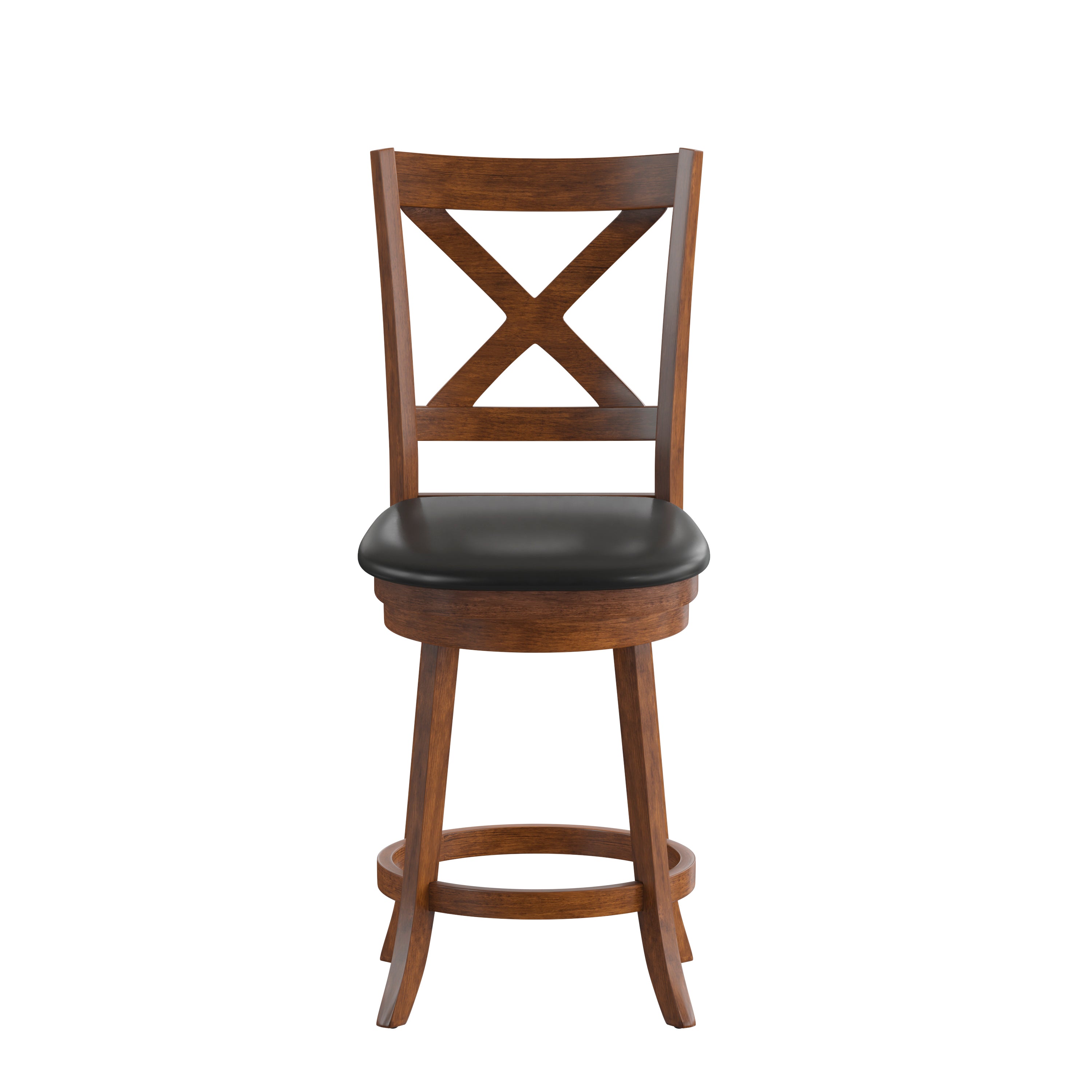 Felicity Wood Classic Crossback Swivel Counter Height Barstool with Padded, Upholstered Seat