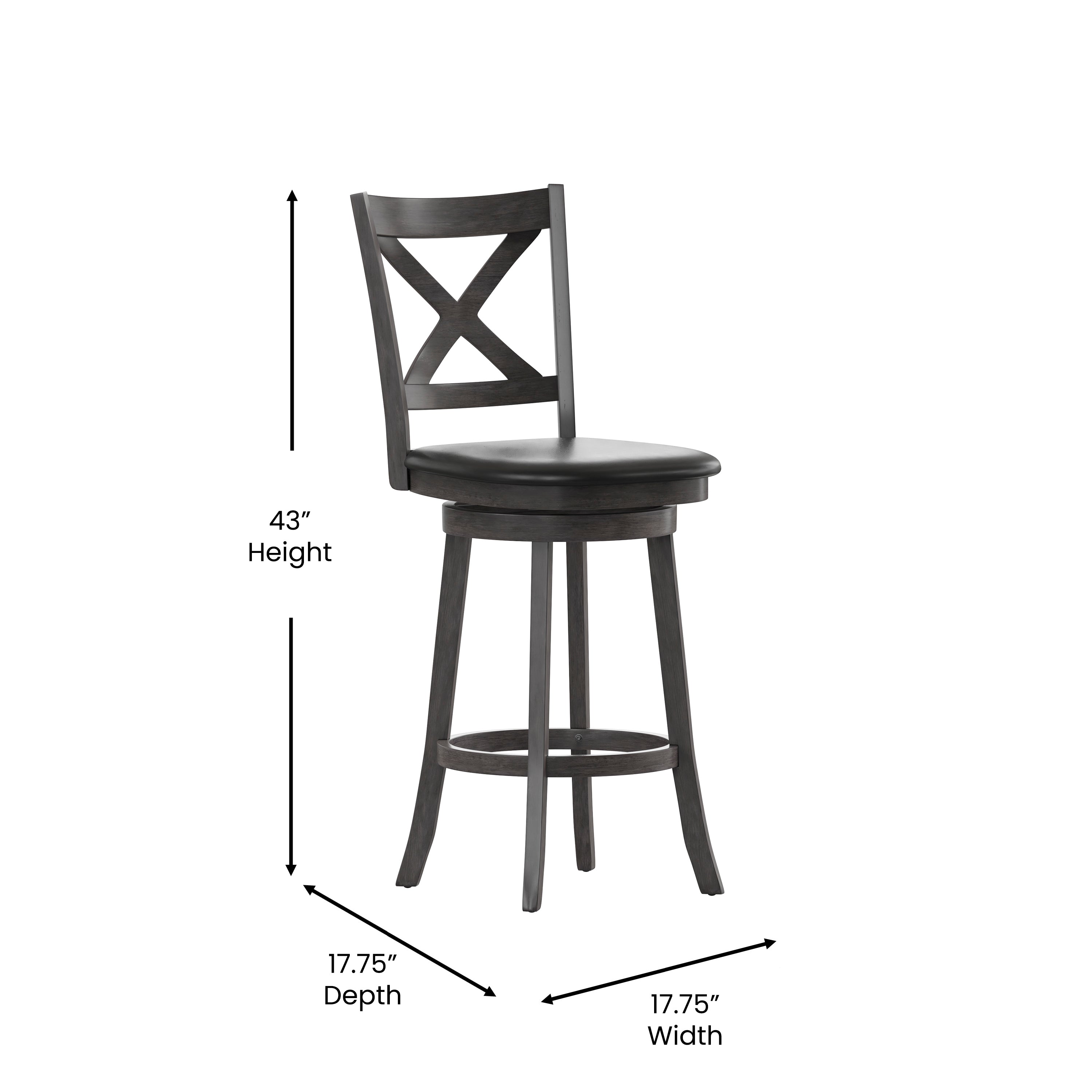 Felicity Wood Classic Crossback Swivel Bar Height Barstool with Padded, Upholstered Seat