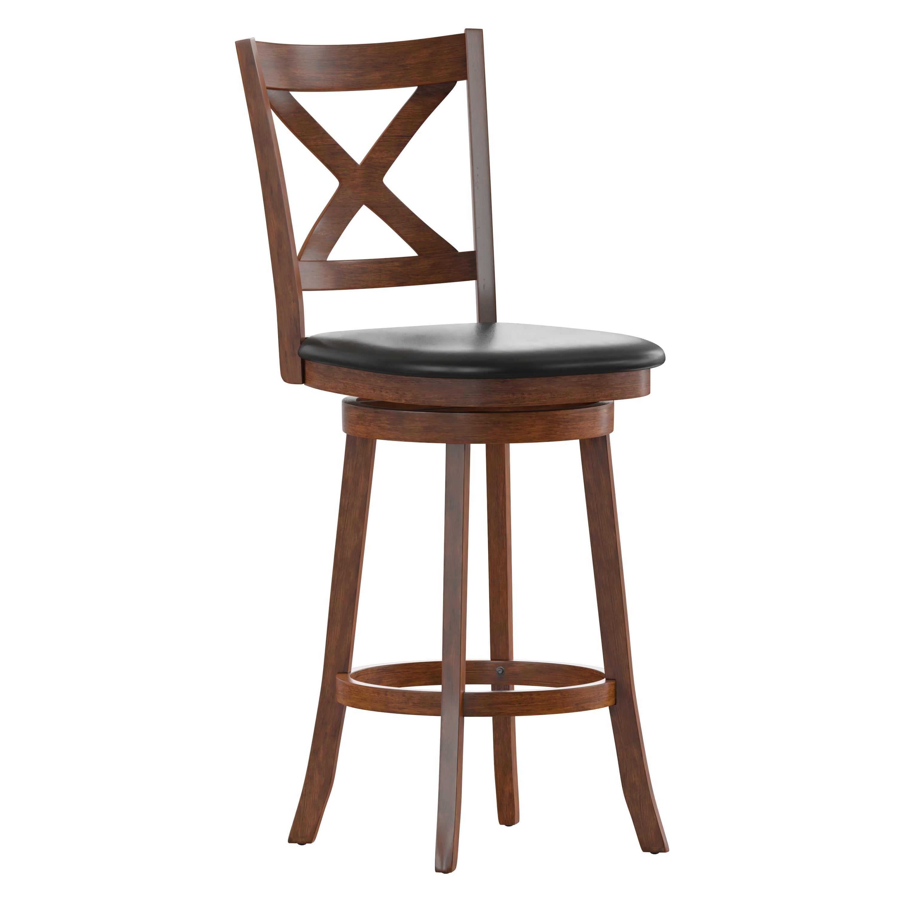 Felicity Wood Classic Crossback Swivel Bar Height Barstool with Padded, Upholstered Seat