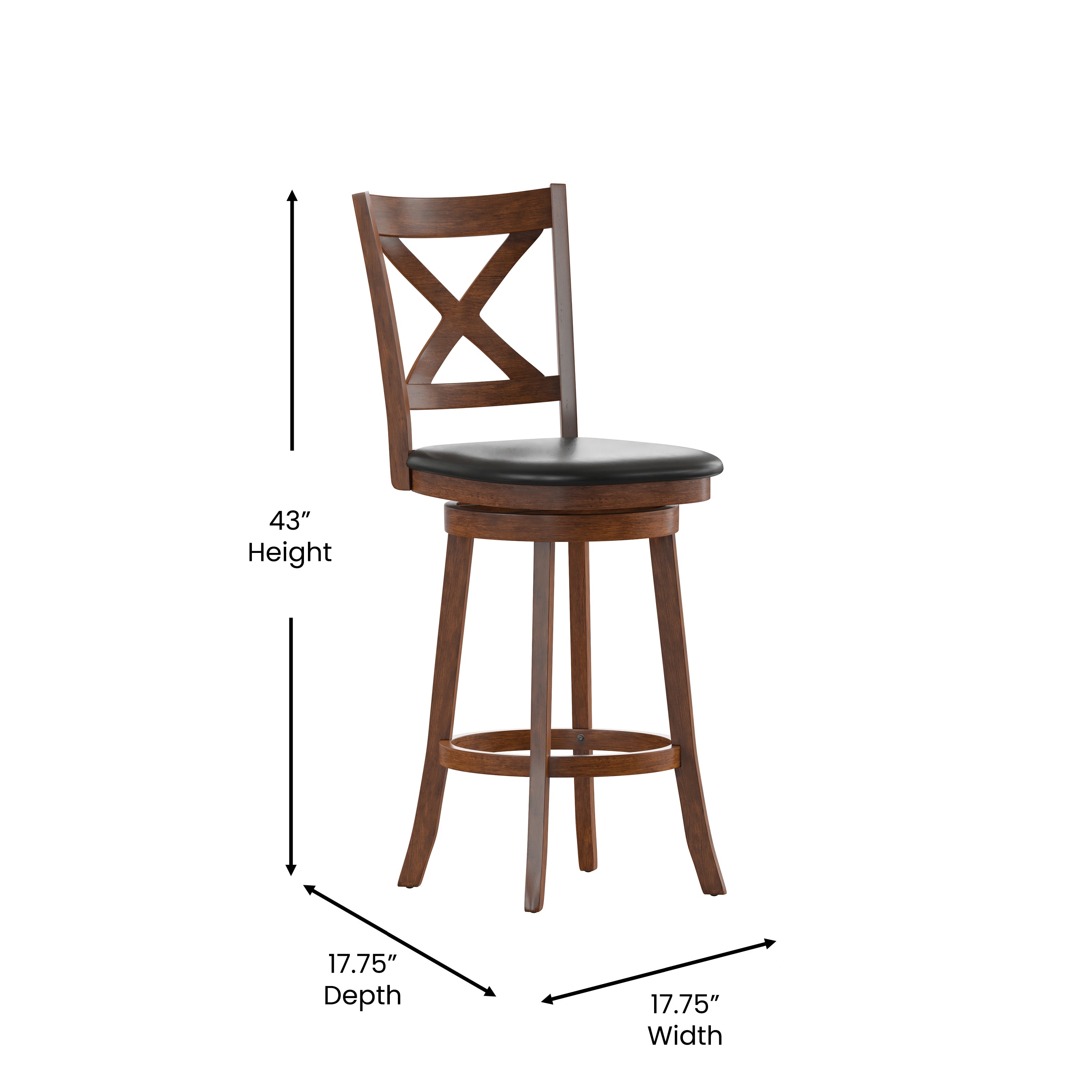 Felicity Wood Classic Crossback Swivel Bar Height Barstool with Padded, Upholstered Seat