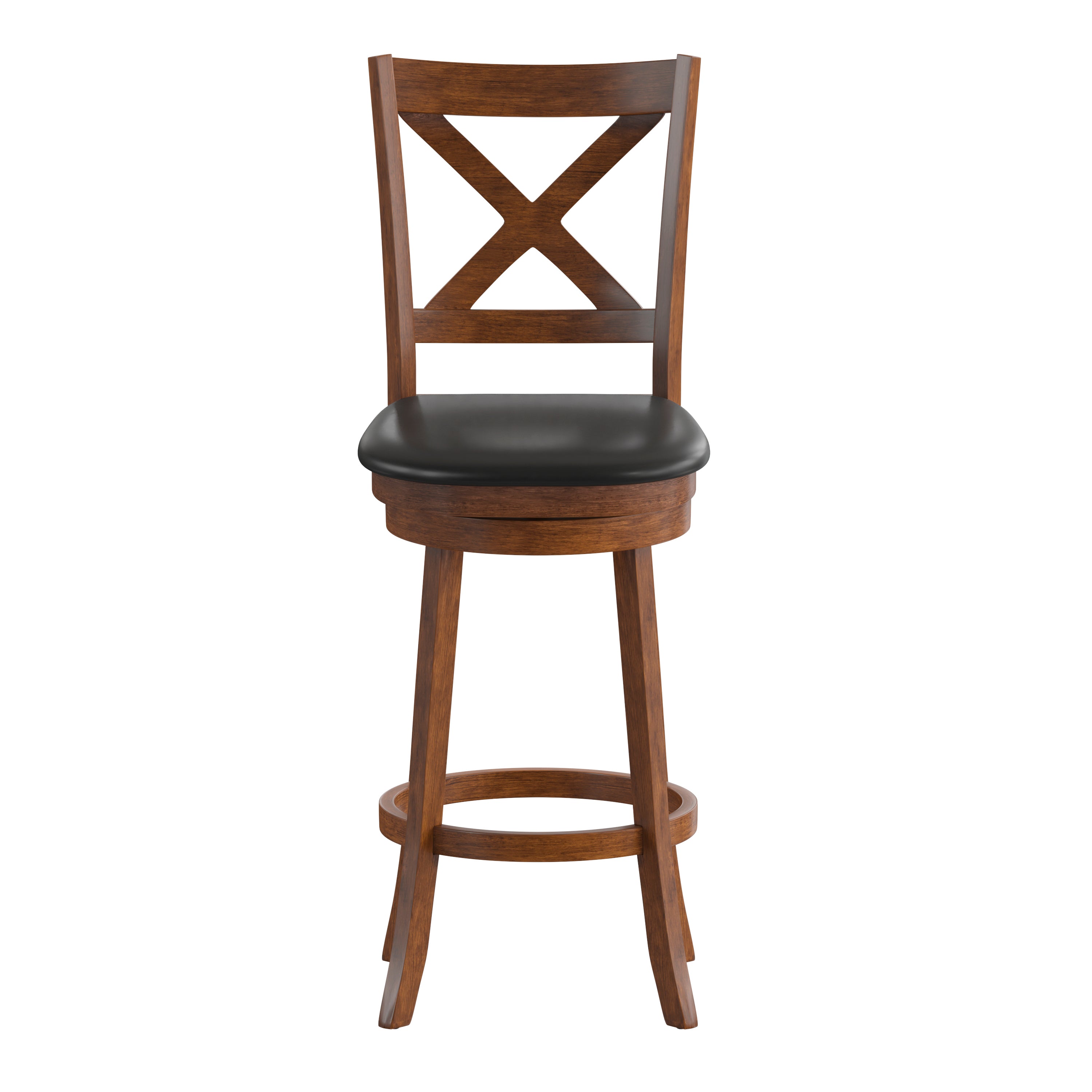 Felicity Wood Classic Crossback Swivel Bar Height Barstool with Padded, Upholstered Seat