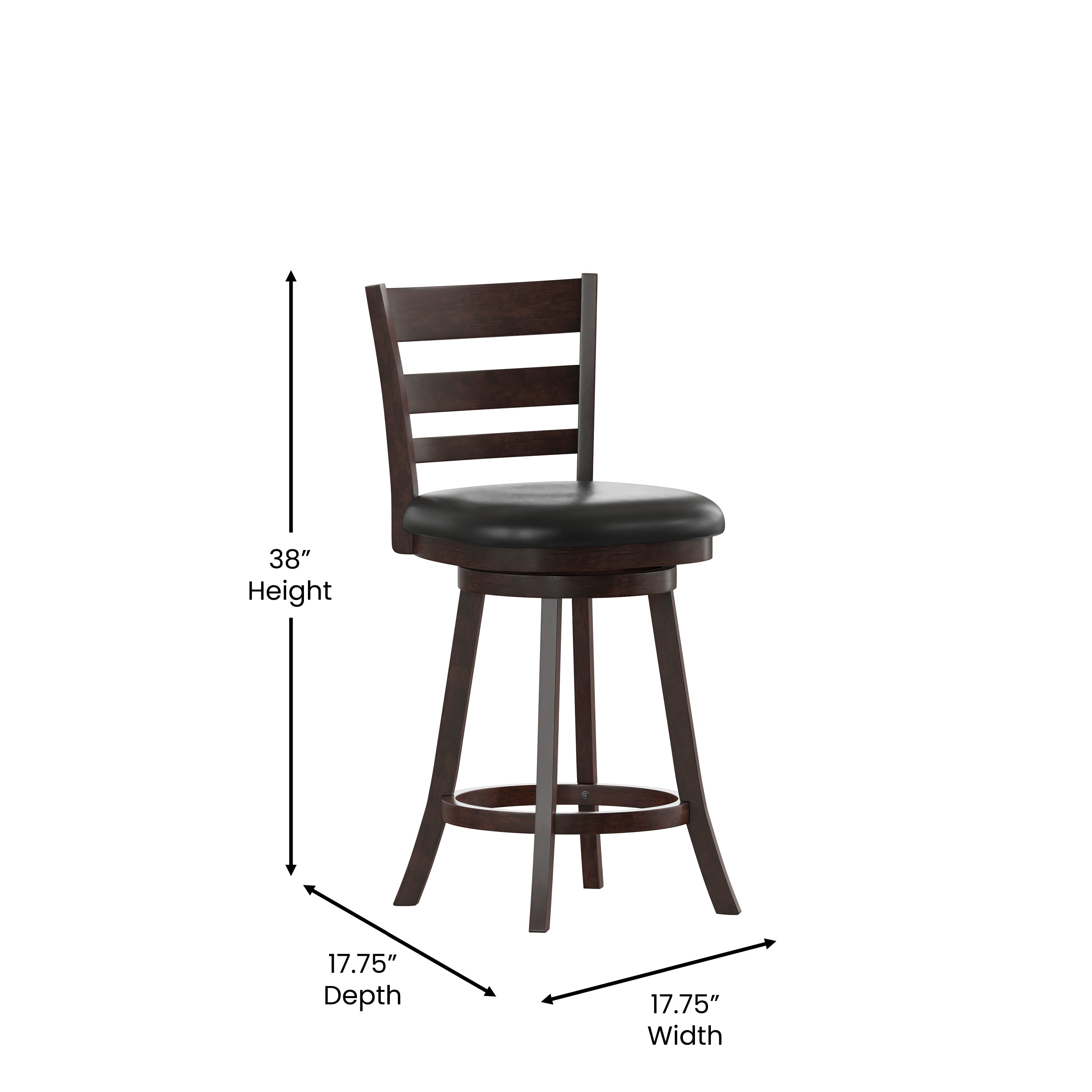 Zerrick Wood Classic Ladderback Swivel Counter Height Barstool with Padded, Upholstered Seat
