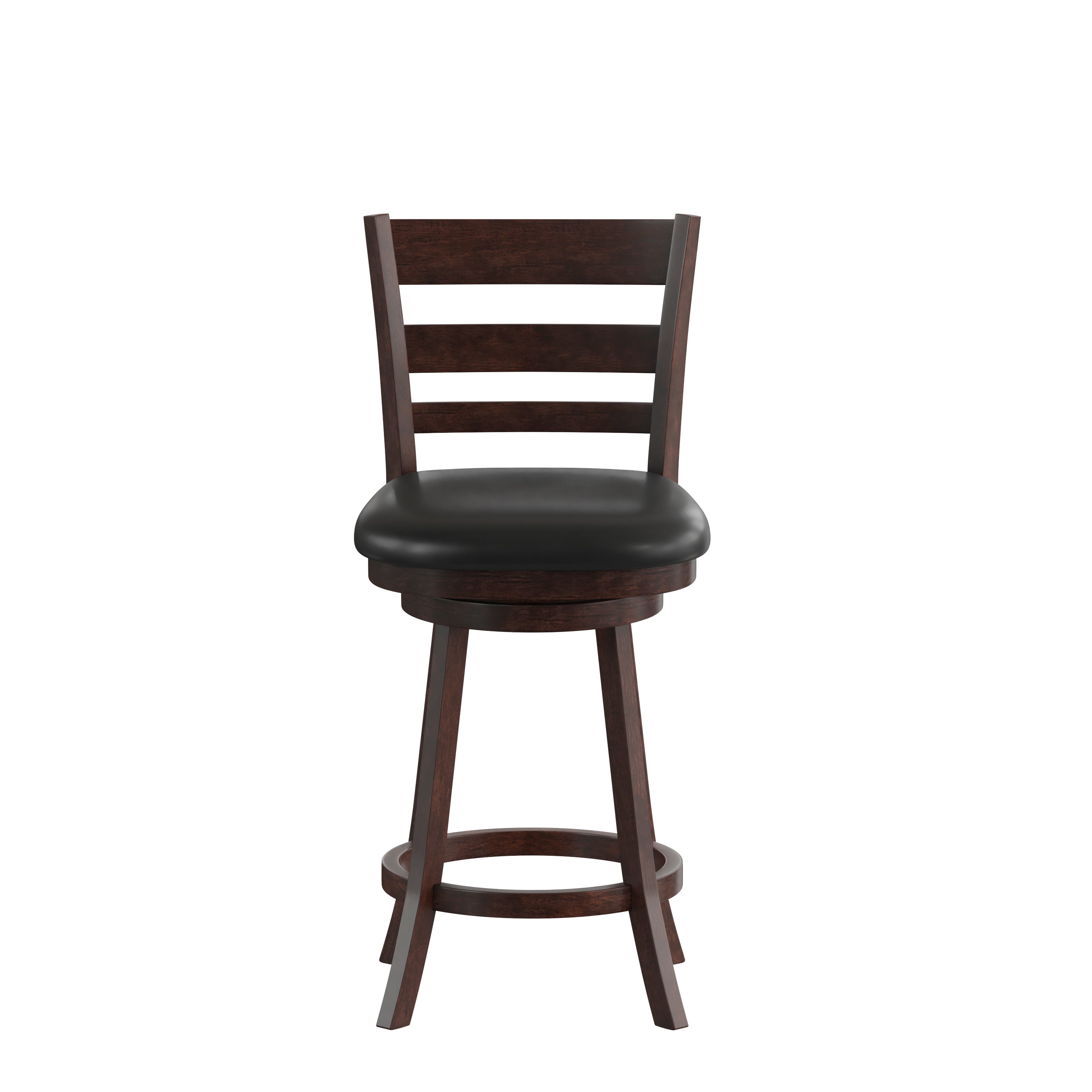 Zerrick Wood Classic Ladderback Swivel Counter Height Barstool with Padded, Upholstered Seat