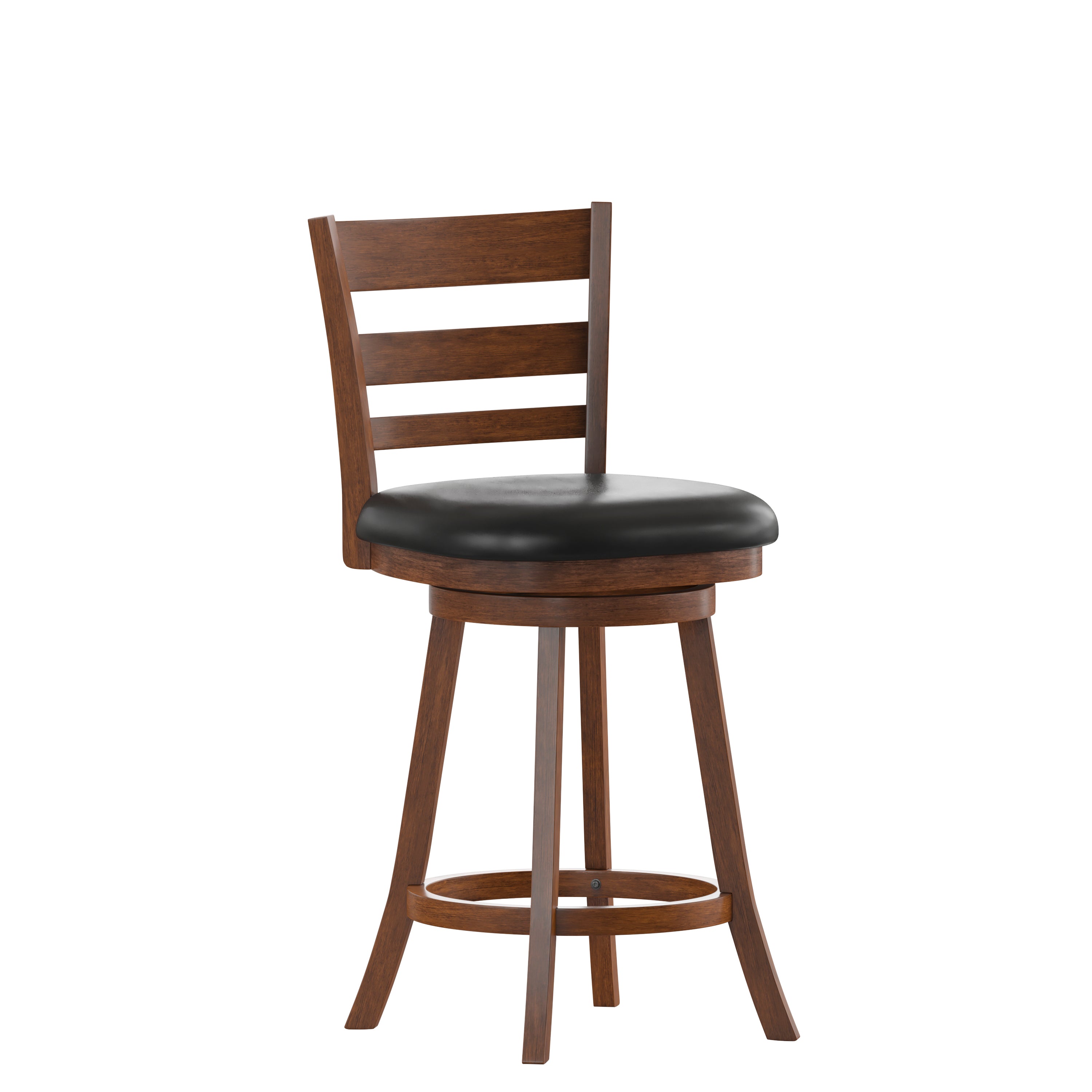 Zerrick Wood Classic Ladderback Swivel Counter Height Barstool with Padded, Upholstered Seat