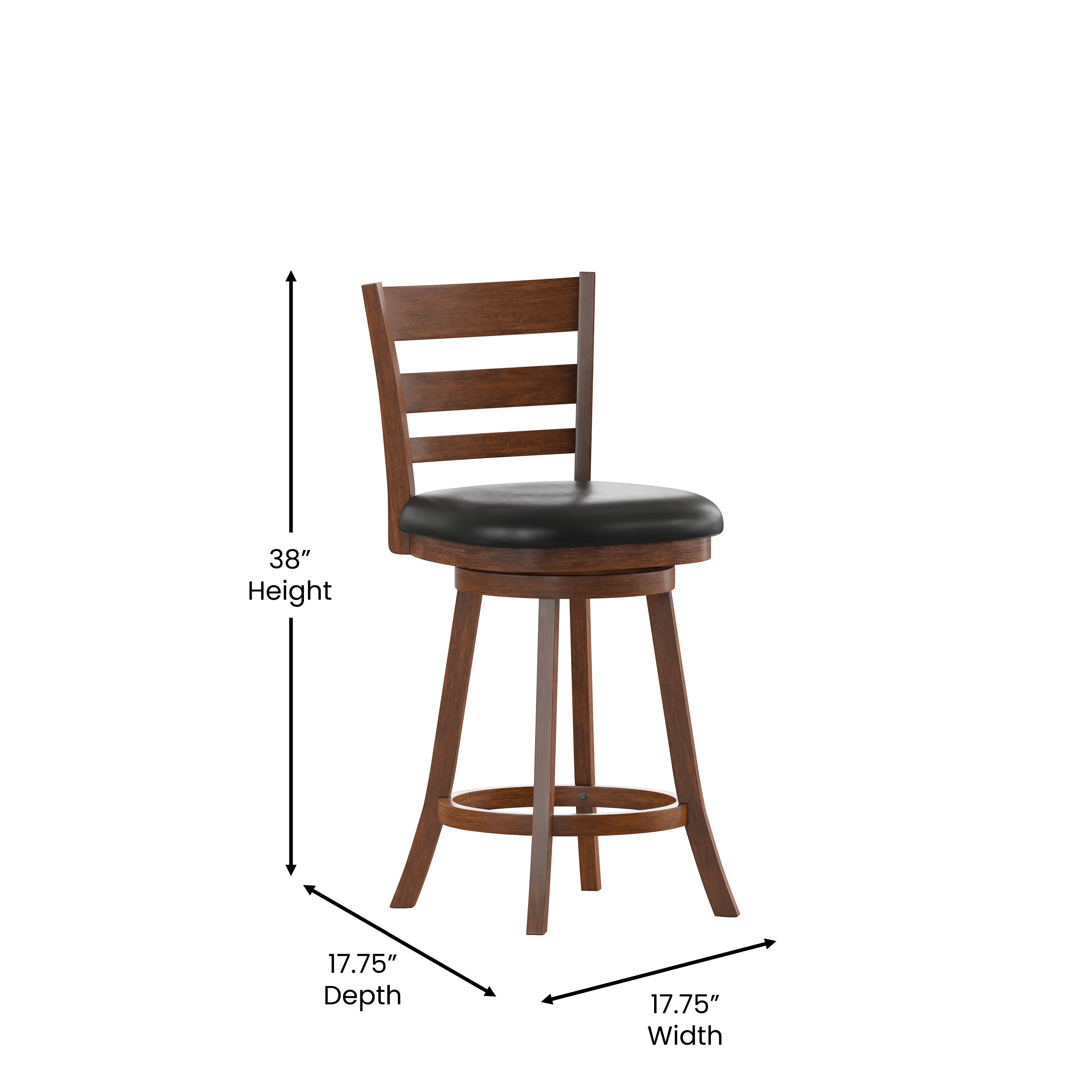 Zerrick Wood Classic Ladderback Swivel Counter Height Barstool with Padded, Upholstered Seat