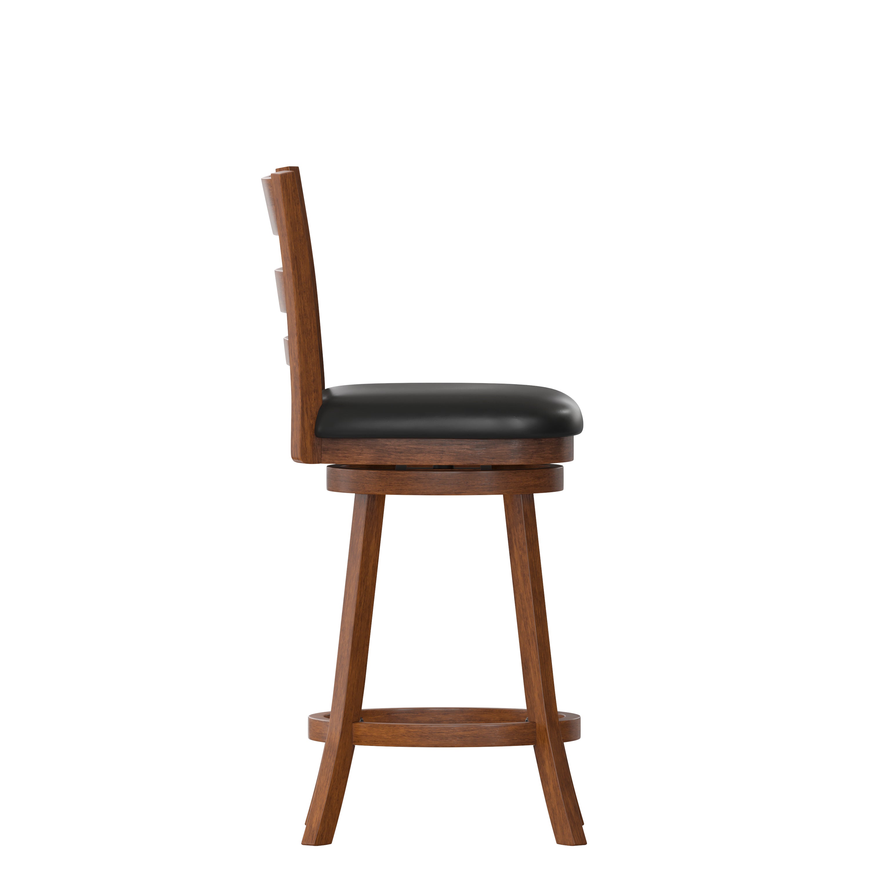 Zerrick Wood Classic Ladderback Swivel Counter Height Barstool with Padded, Upholstered Seat