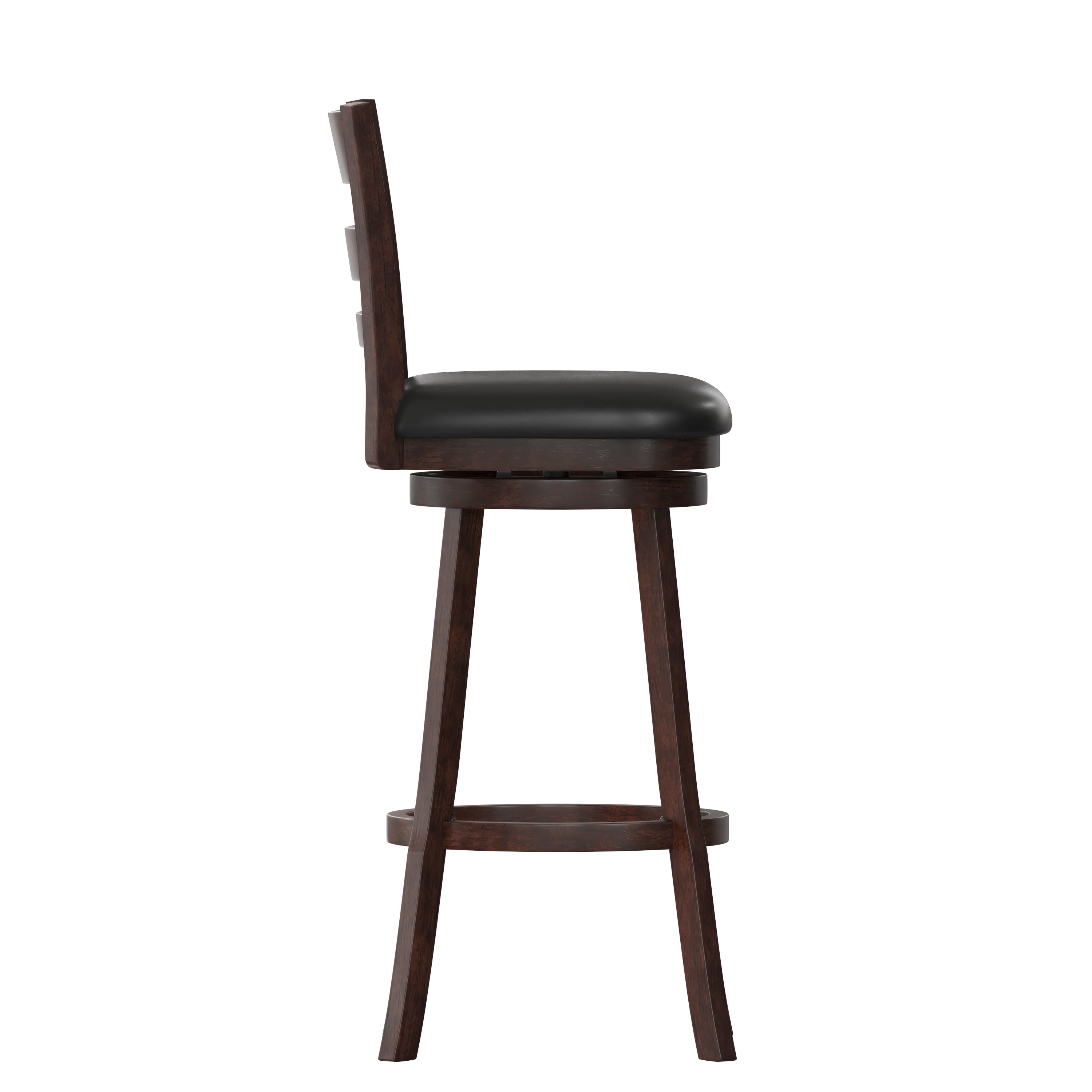 Zerrick Wood Classic Ladderback Swivel Bar Height Barstool with Padded, Upholstered Seat