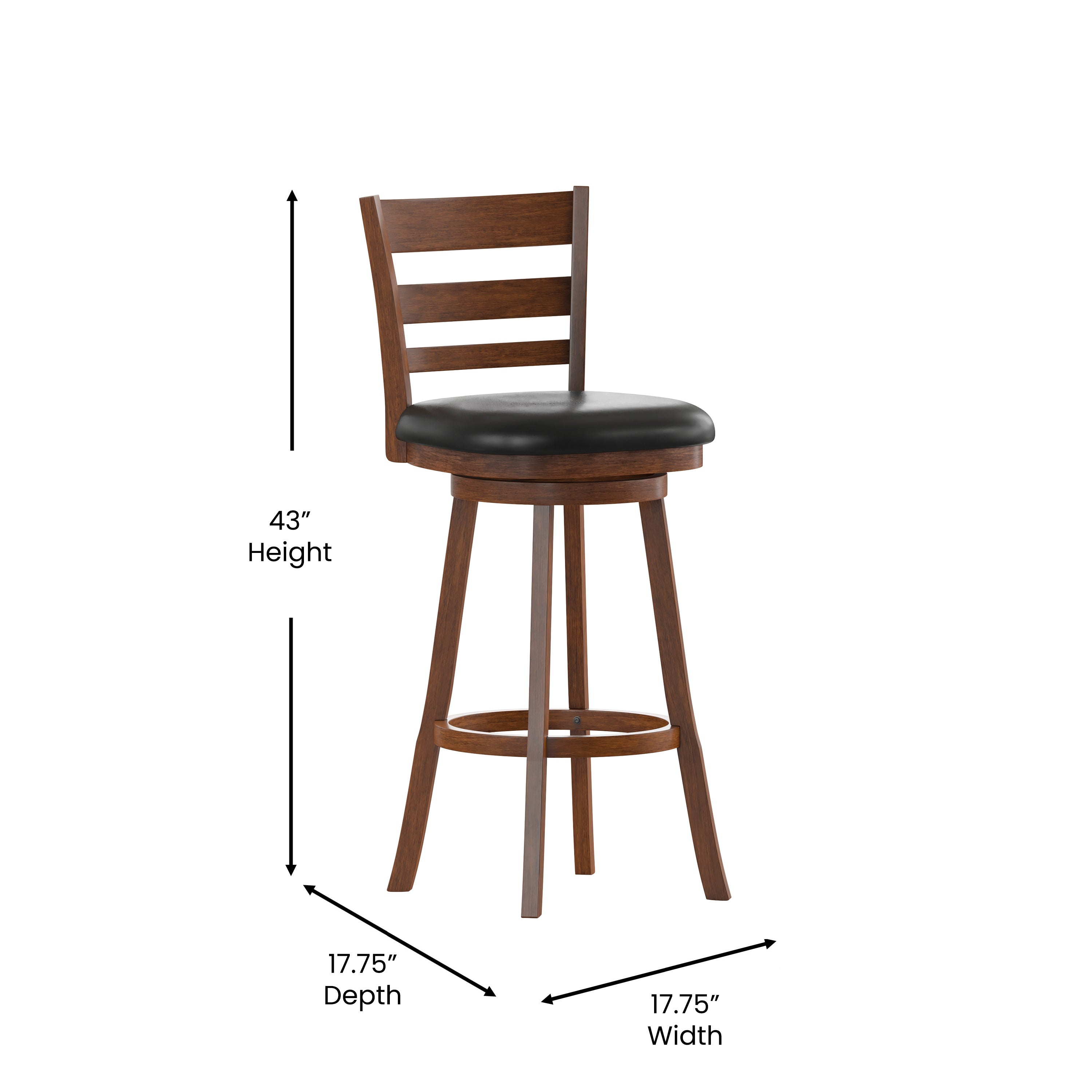 Zerrick Wood Classic Ladderback Swivel Bar Height Barstool with Padded, Upholstered Seat