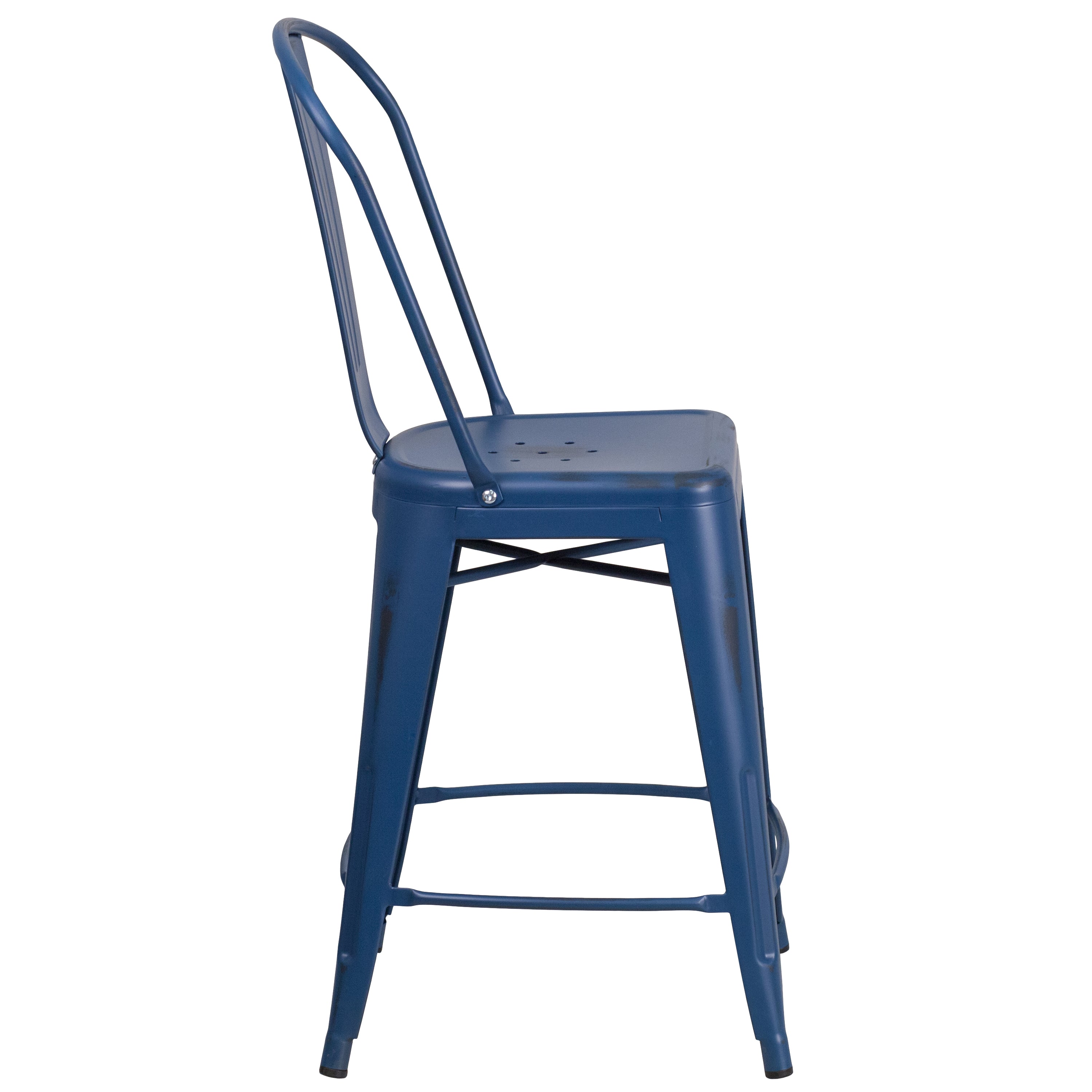 Commercial Grade 24" High Distressed Metal Indoor-Outdoor Counter Height Stool with Back-Indoor/Outdoor Bar Stool-Flash Furniture-Wall2Wall Furnishings